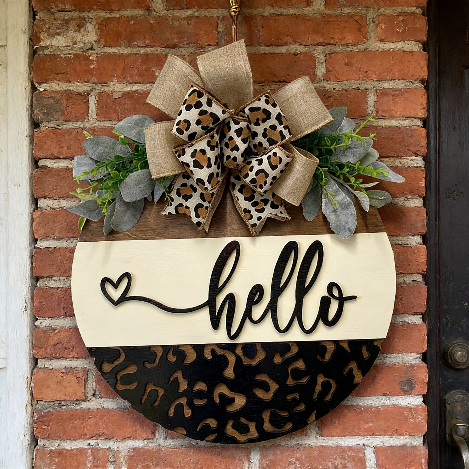 Hello Leopard Print Welcome Door Hanger