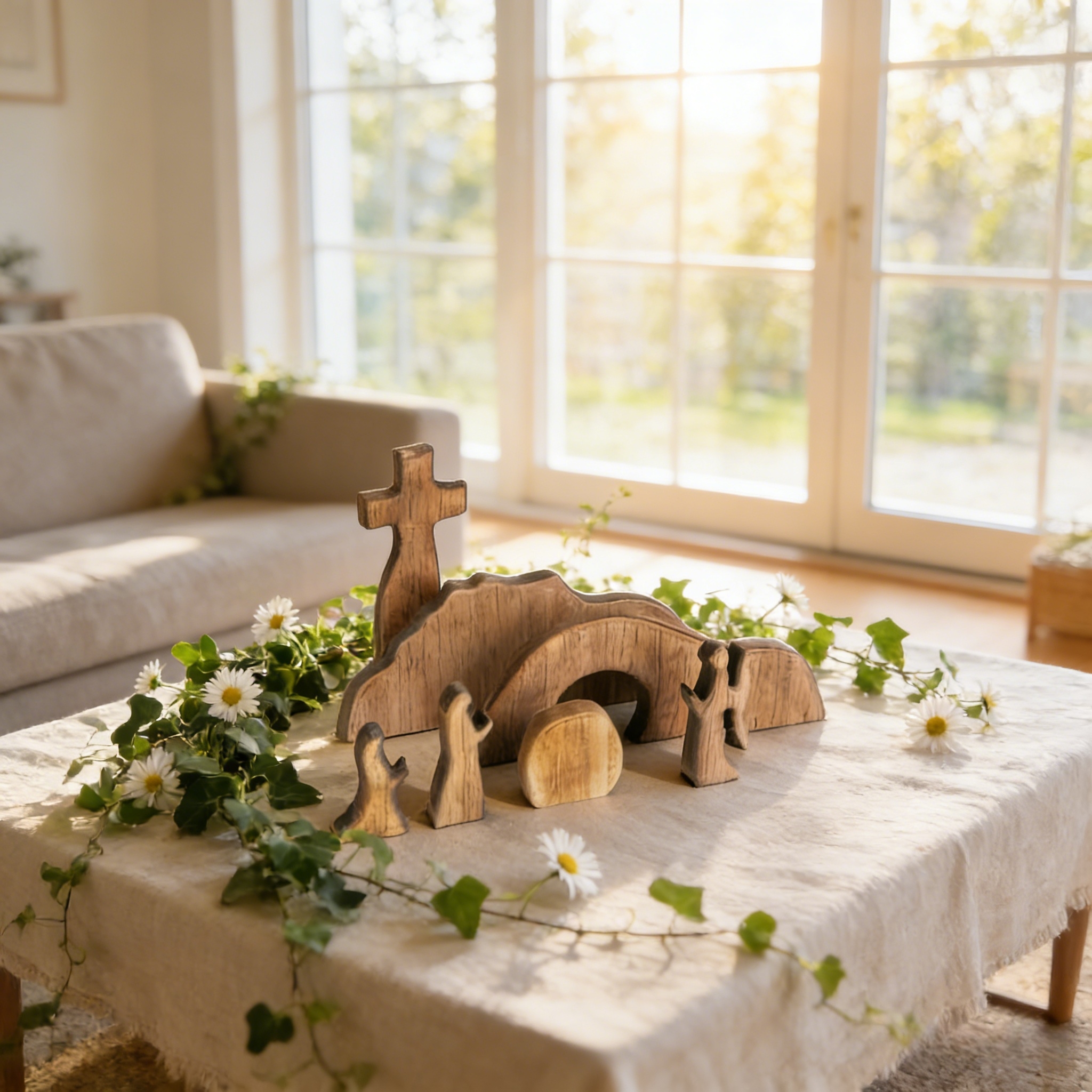 "He Is Risen" 7-Piece Wooden Resurrection Scene Set