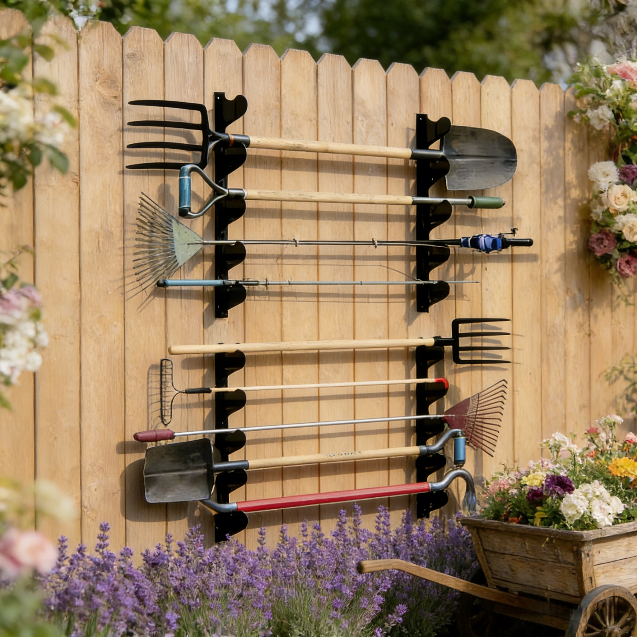Heavy Duty Wall Mounted Garden Tool Organizer Rack