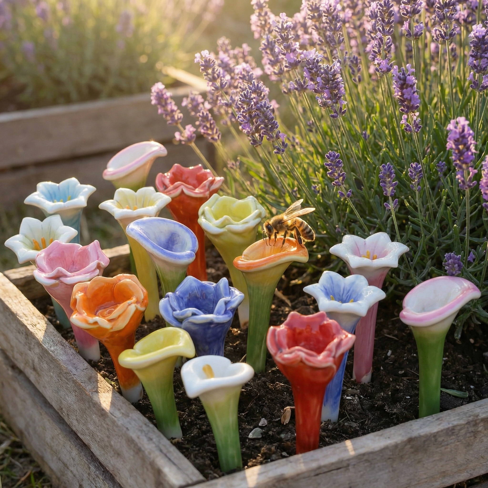 Ceramic Flower Bee Water Cup Stake
