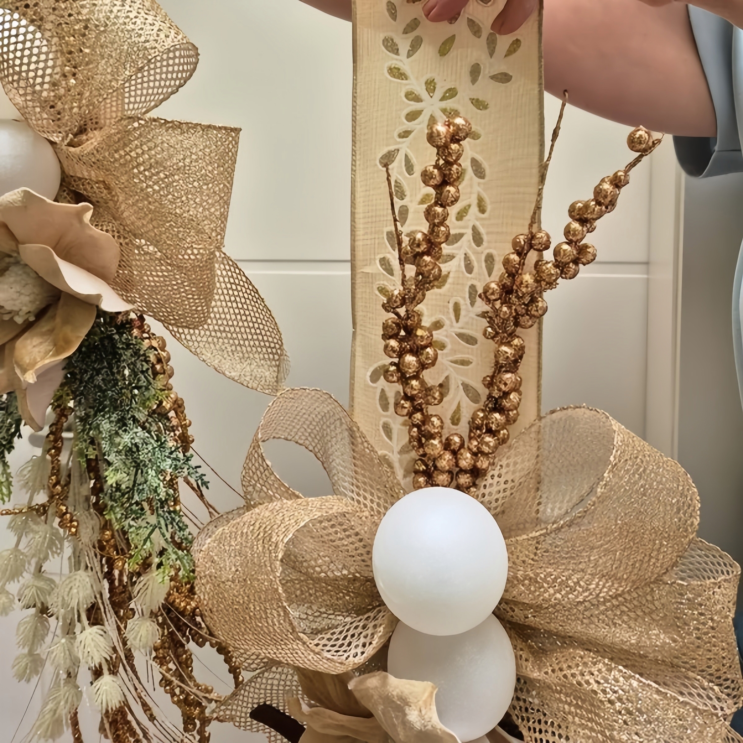 Elegant Bronze Double Ribbon Christmas Door Decor