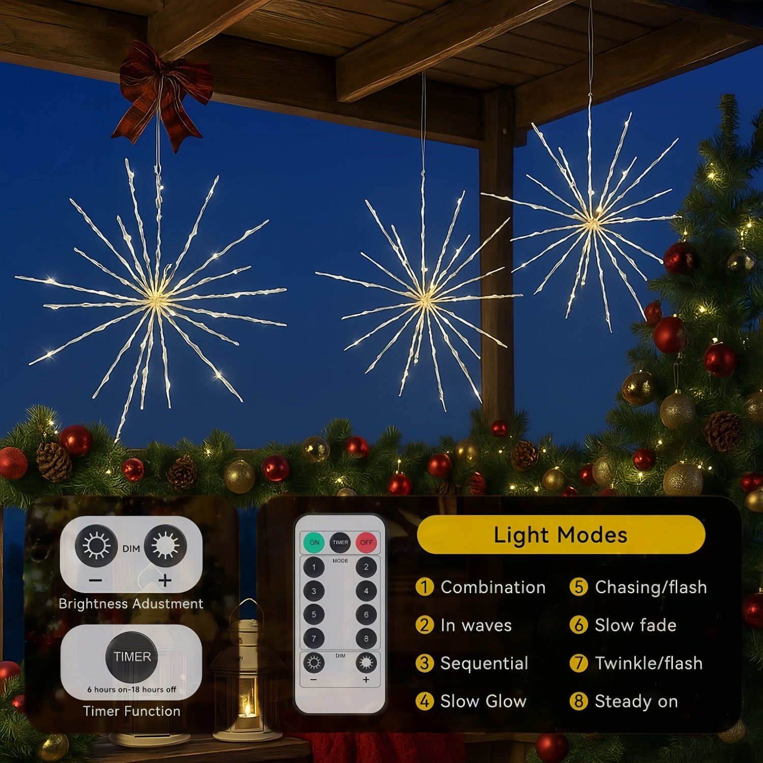 Gold Glitter Hanging Starburst Lights with Loop