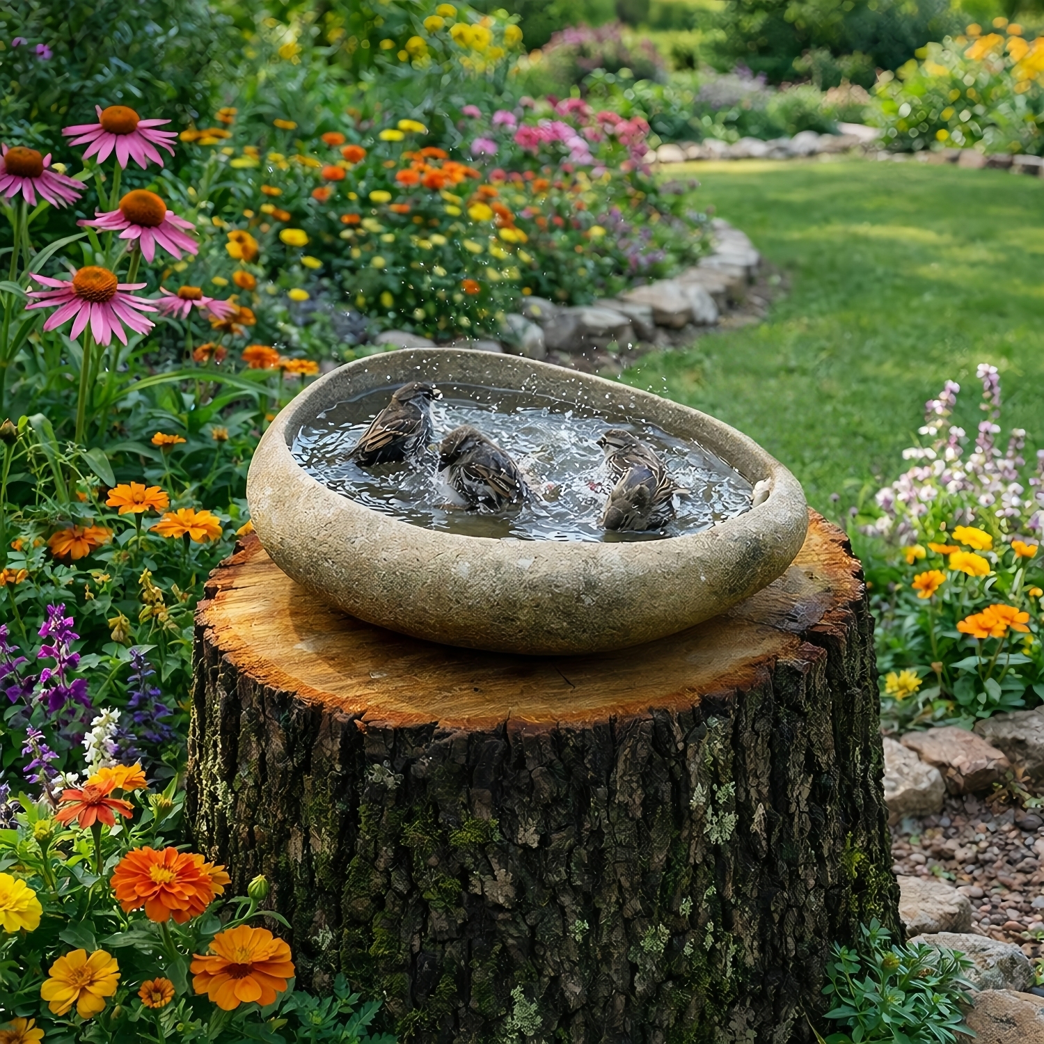 Natural River Stone Bird Bath