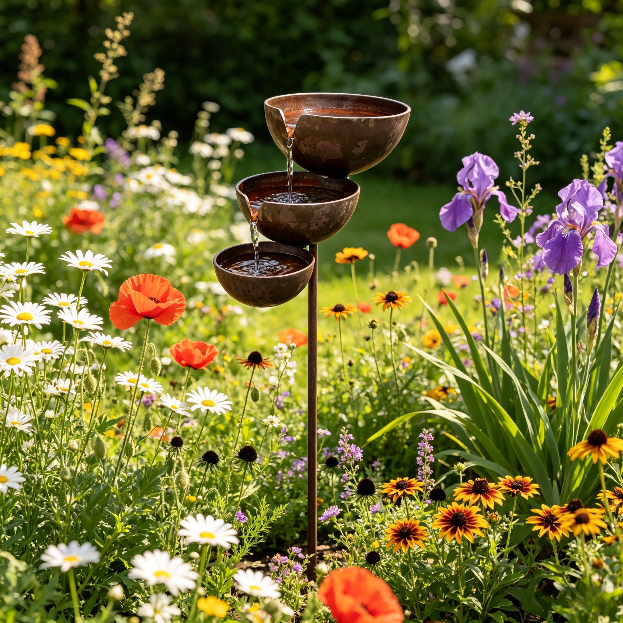 Three-Tier Metal Rain Catcher Bird Bath for Garden