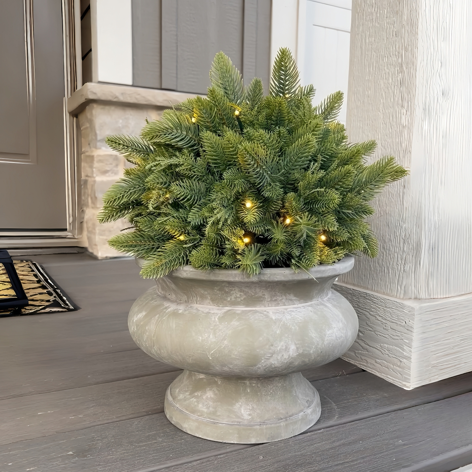 Pre-Lit Outdoor Faux Pine Kissing Ball with Timer