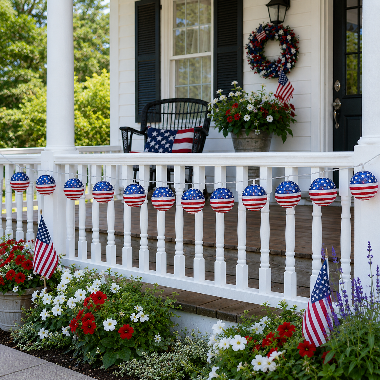10 LED Patriotic American Flag Lantern String Lights