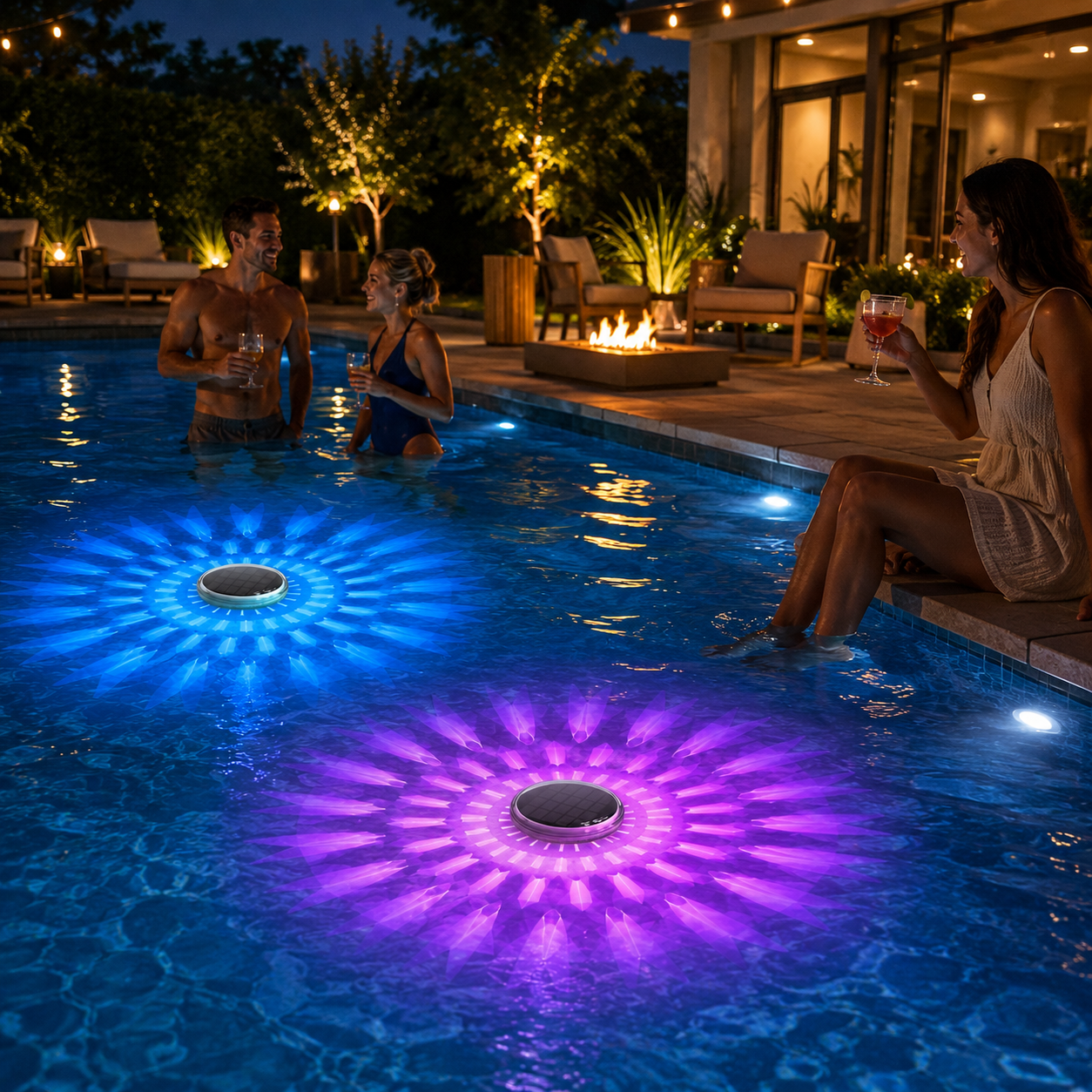 2 Pack Solar Powered Floating Pool Lights with Remote Control