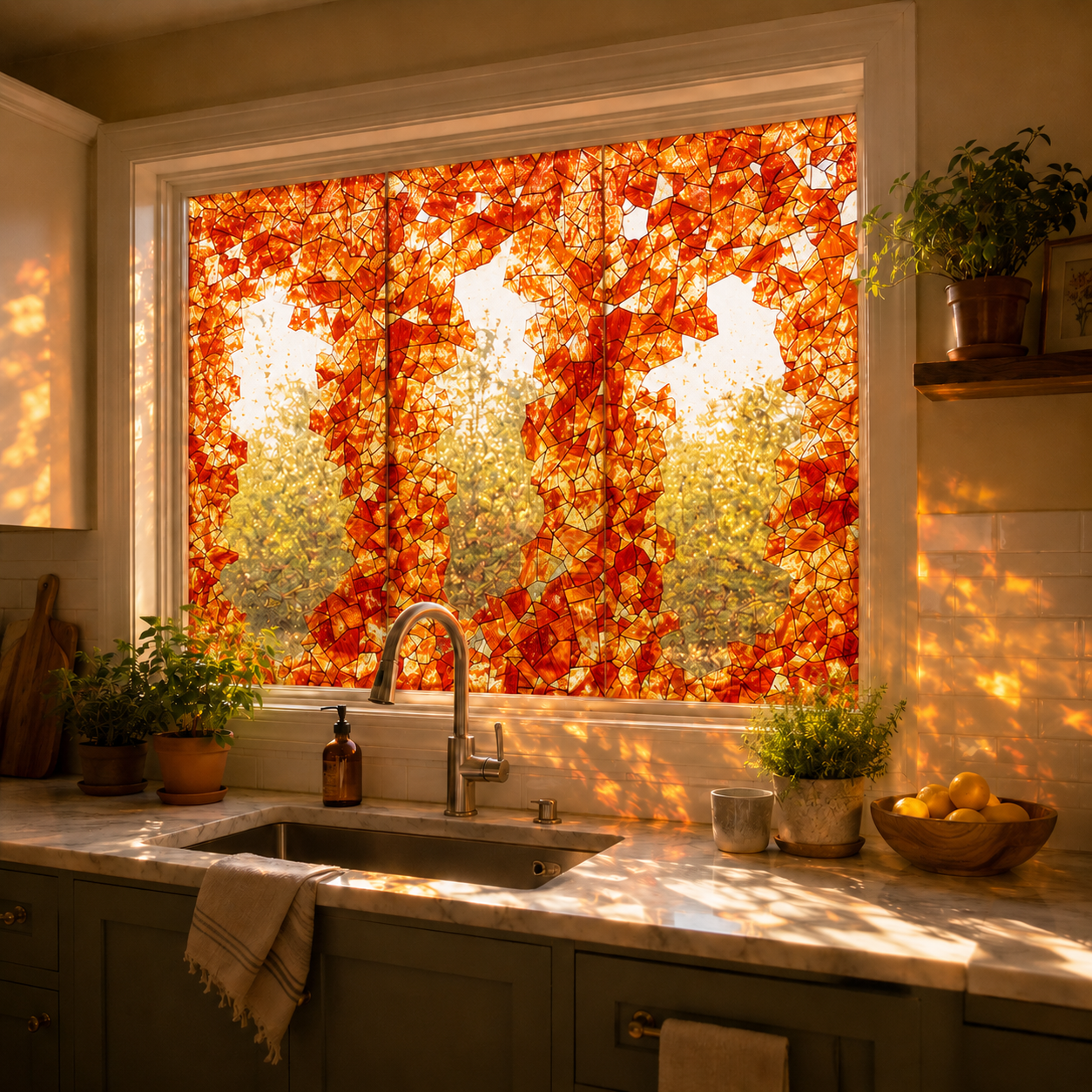 Amber Stained Glass Window Film