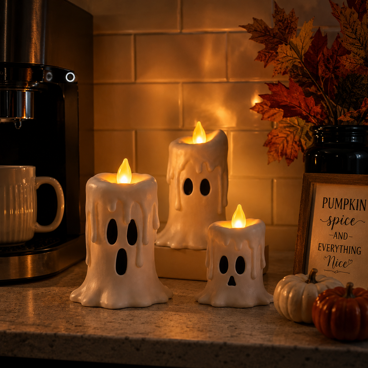 3-Piece Set Cozy Lighted Ghost Candles