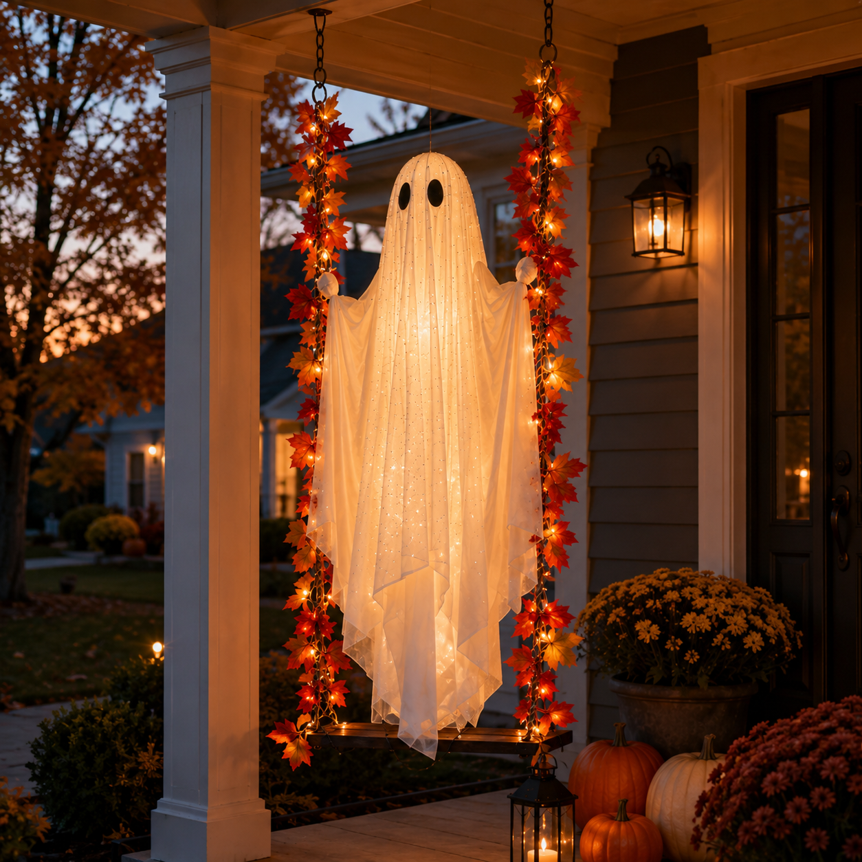 Lighted Halloween Ghost Swing Decoration