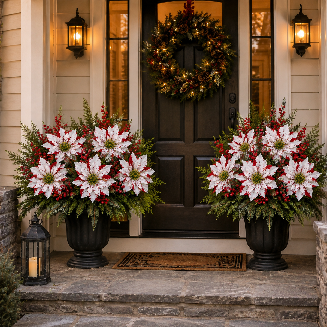 Christmas Poinsettia Planter Inserts – Set of 6 Red & White Holiday Floral Picks