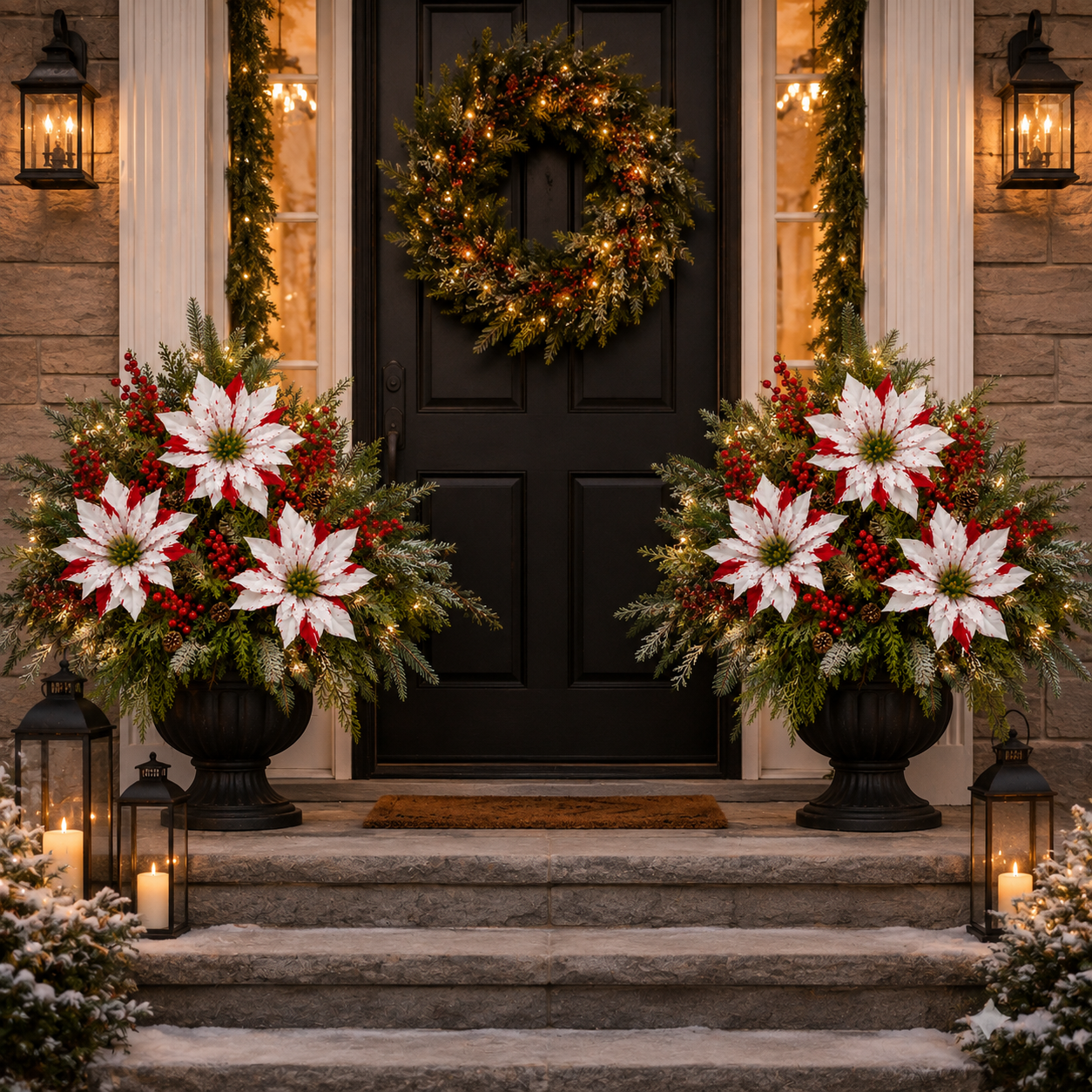 Pre-Lit Poinsettia Artificial Christmas Urn Filler