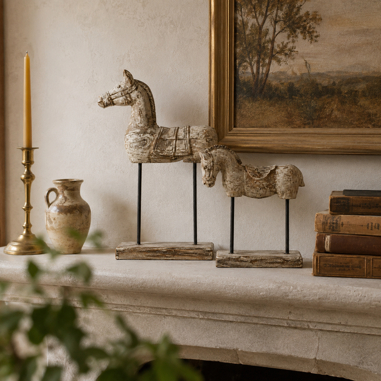 Set of 2 Vintage Weathered Horse Sculptures