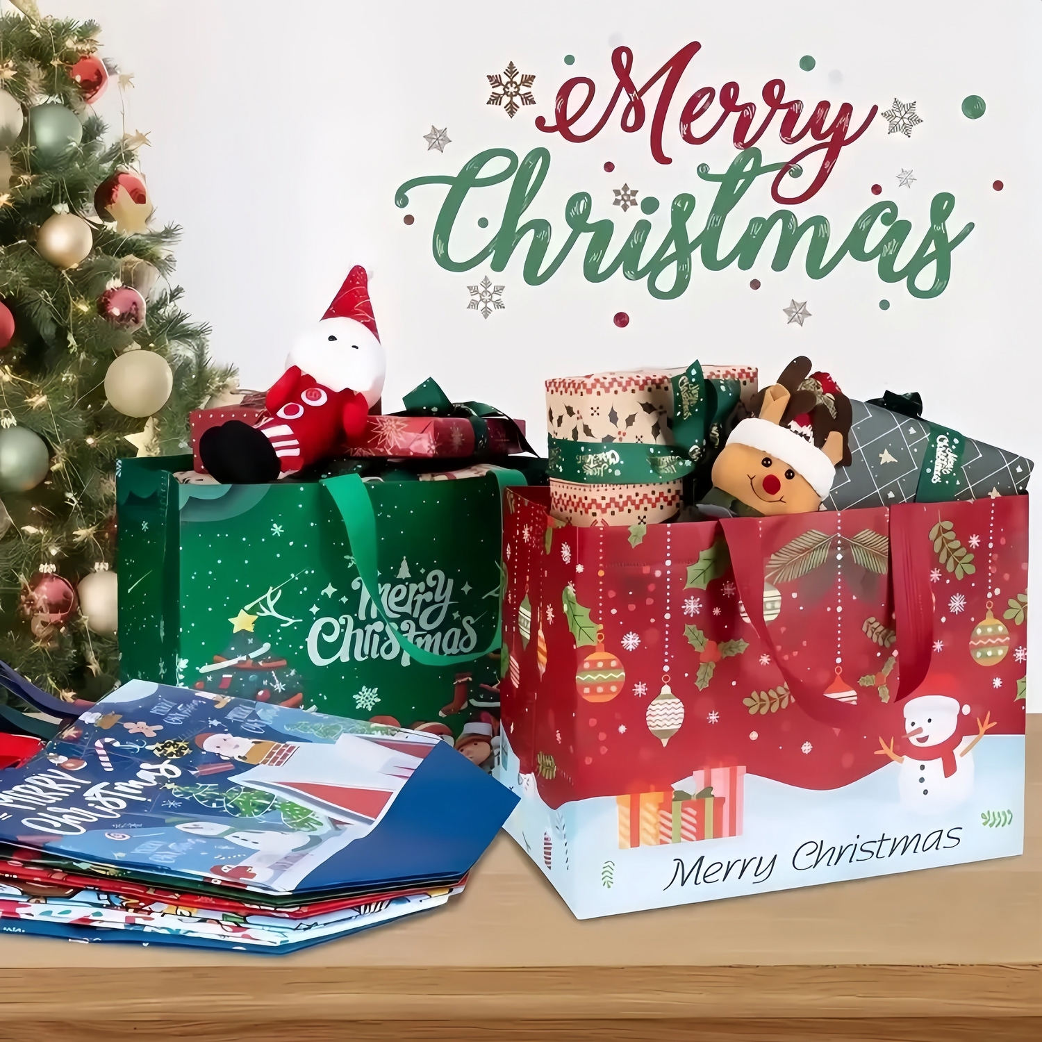 Christmas Gift Bags With Assorted Patterns