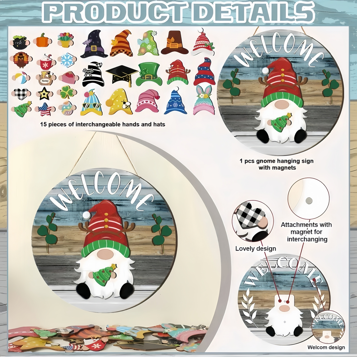 Seasonal Interchangeable Gnome Door Hanger