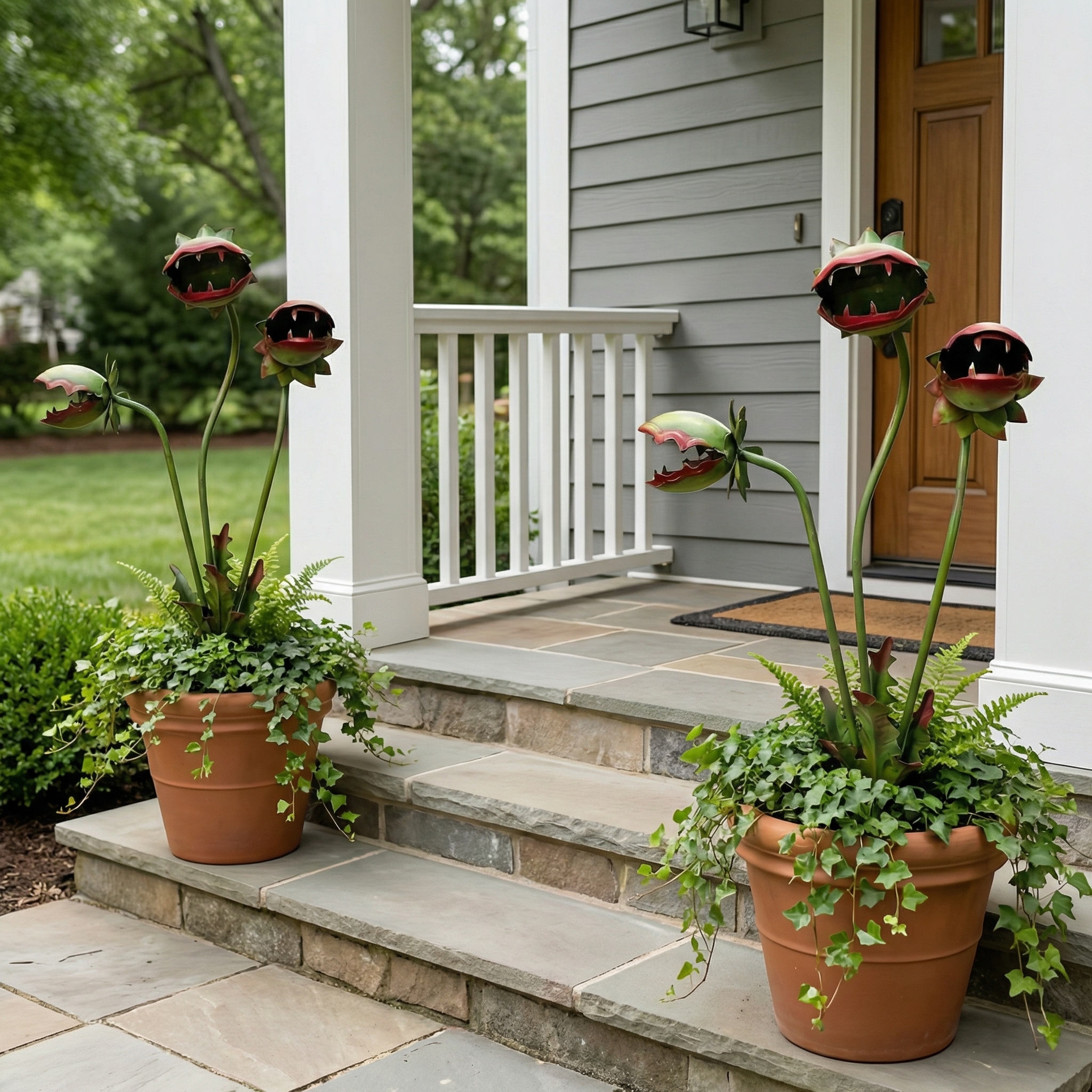 Whimsical Metal Carnivorous Plant Garden Stake for Outdoor Decor