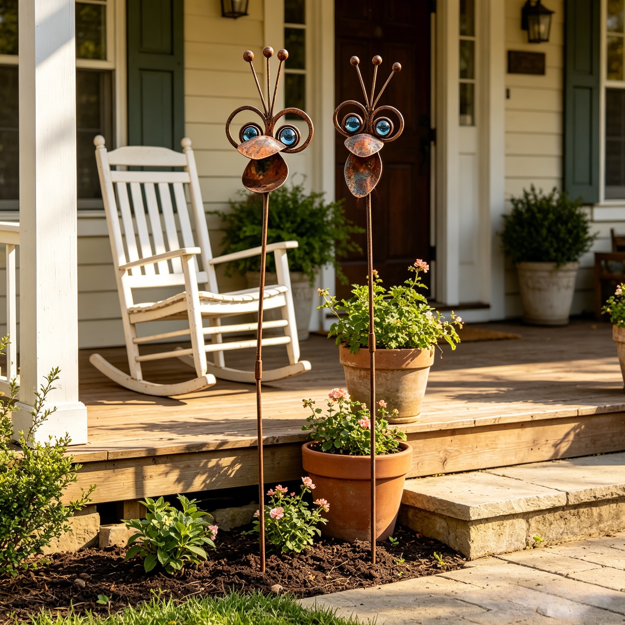 Set of 2 Rustic Iron Toucan Garden Stakes, 25.2" Tall Vintage Outdoor Decor with Gem Eyes
