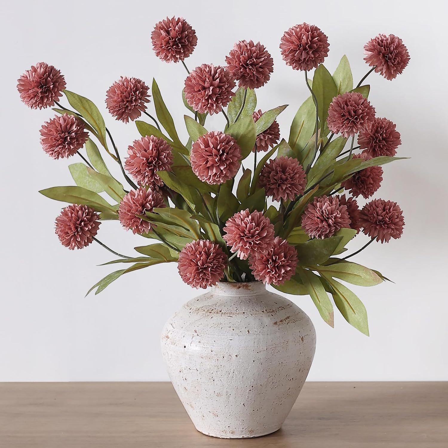 Faux Silk Pom Pom Mum Stems, Soft Silk Realistic Stems, Spring-Ready Home & Wedding Décor