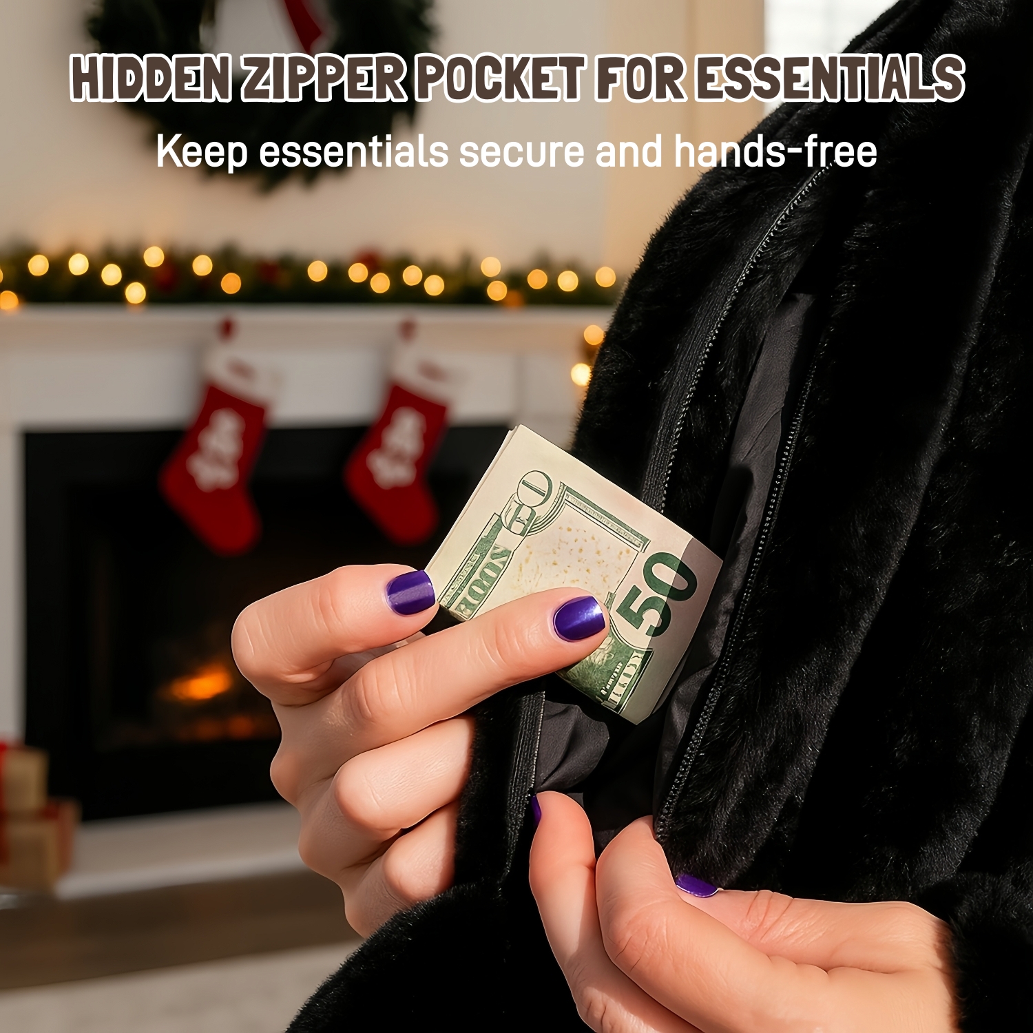 Faux Fur Scarf with Hidden Zipper Pocket
