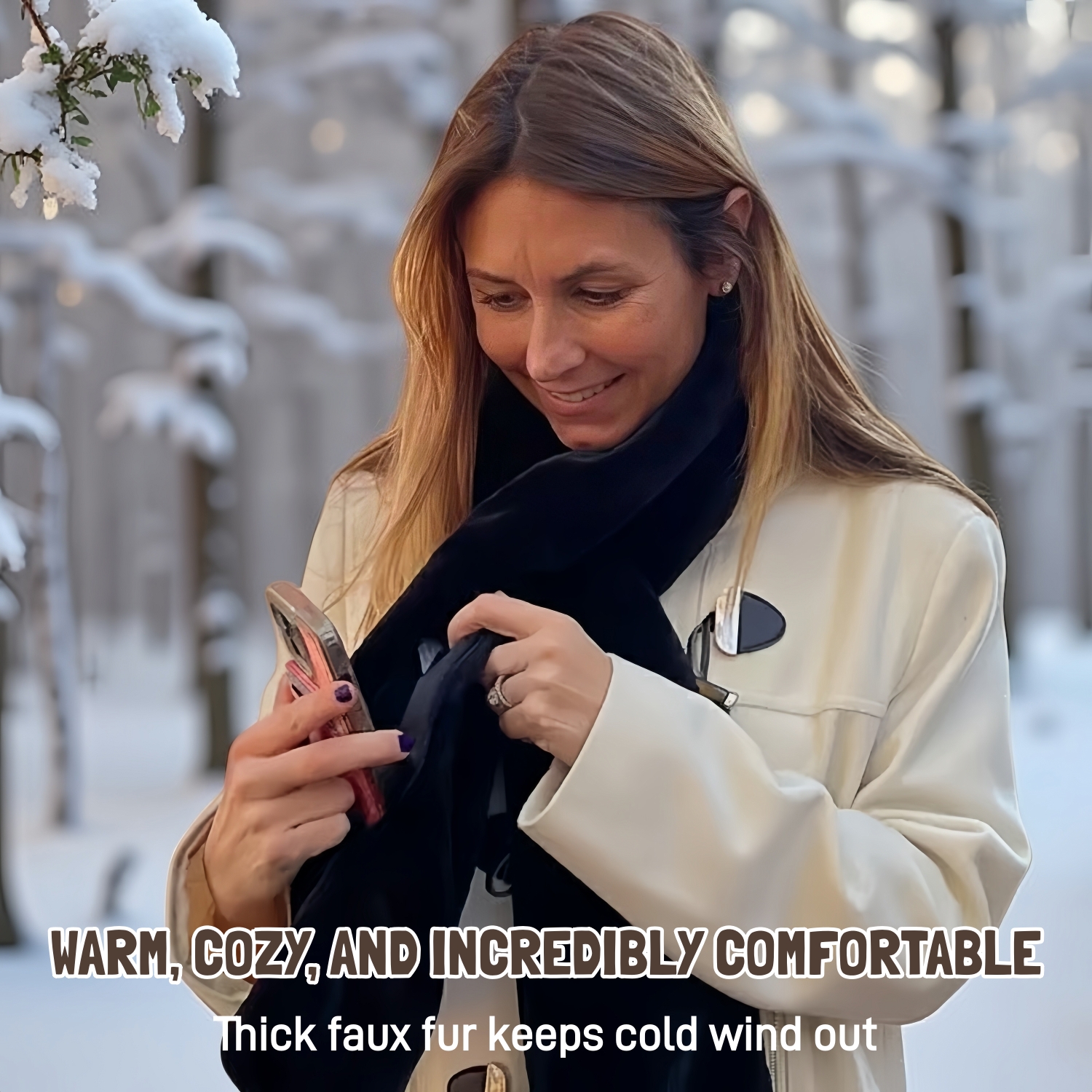 Faux Fur Scarf with Hidden Zipper Pocket
