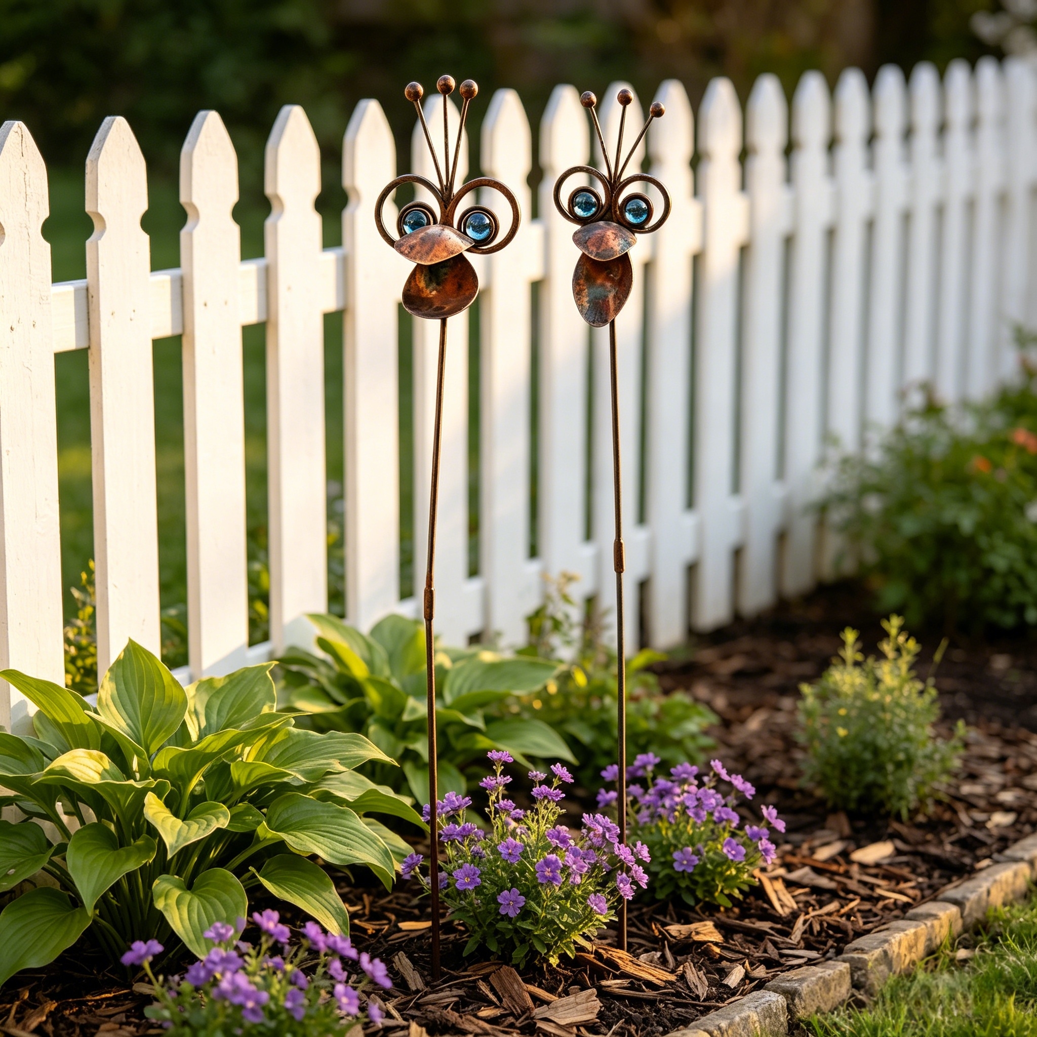 Set of 2 Rustic Iron Toucan Garden Stakes, 25.2" Tall Vintage Outdoor Decor with Gem Eyes