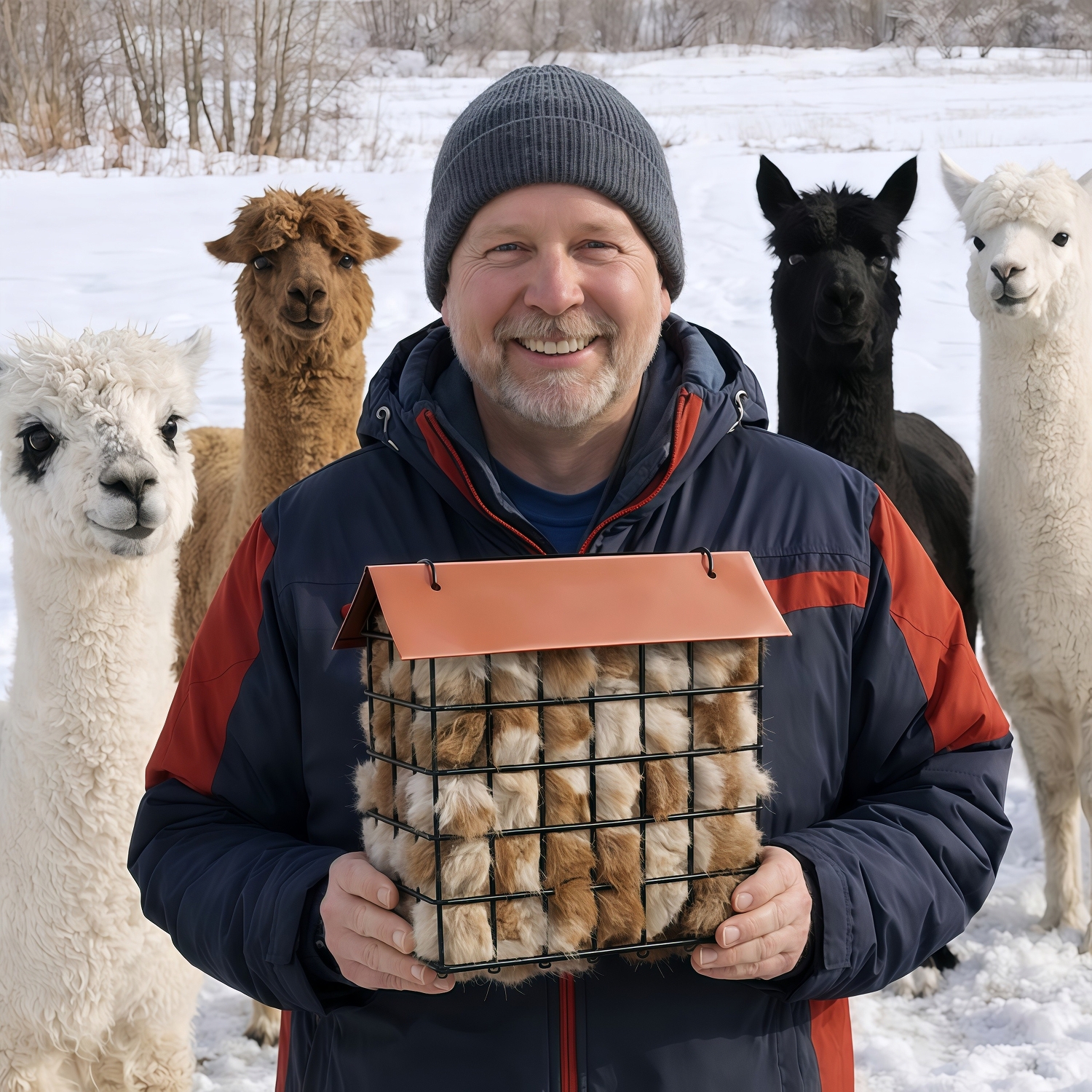 Alpaca Wool Bird Nesting Material Feeder With Waterproof Roof