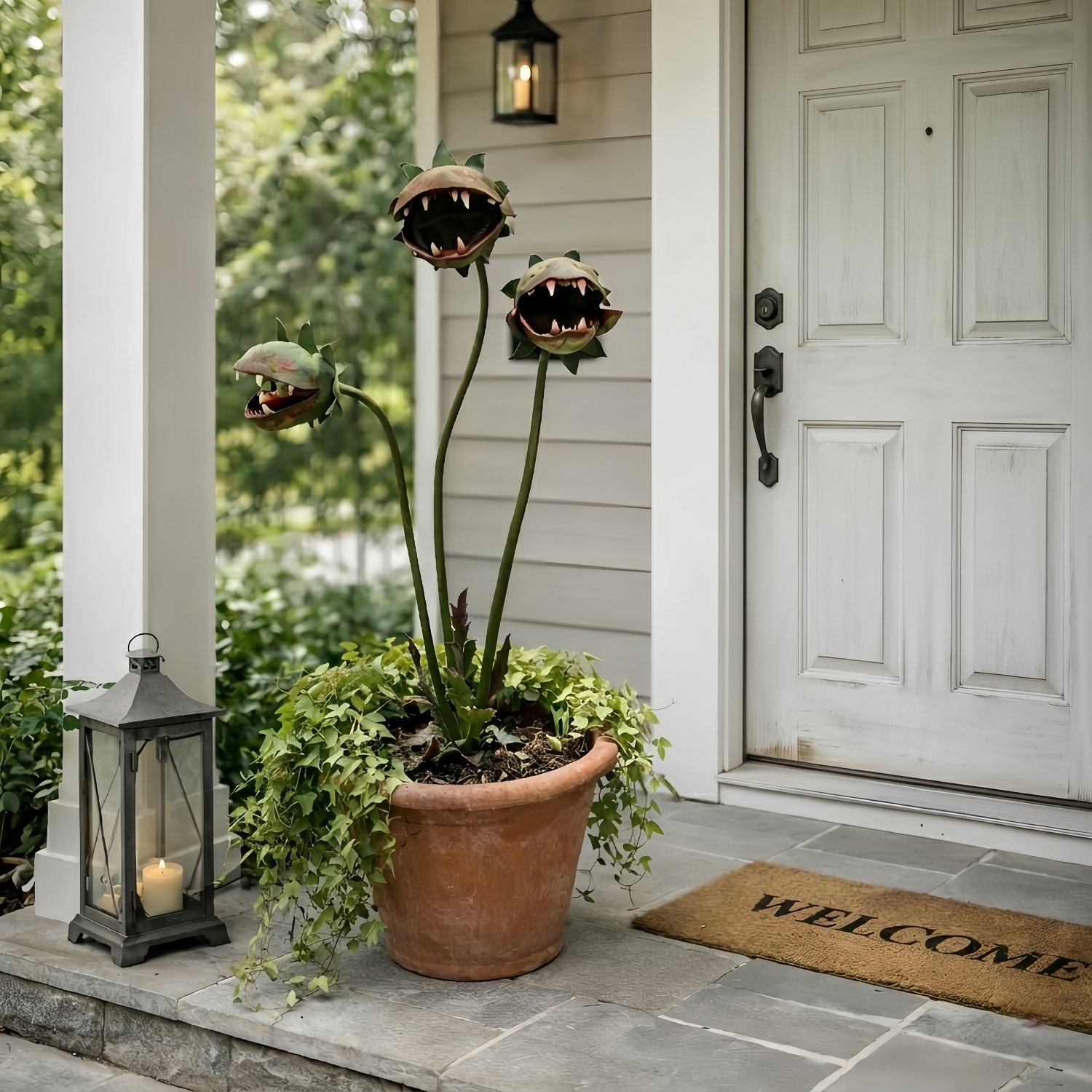 Whimsical Metal Carnivorous Plant Garden Stake for Outdoor Decor