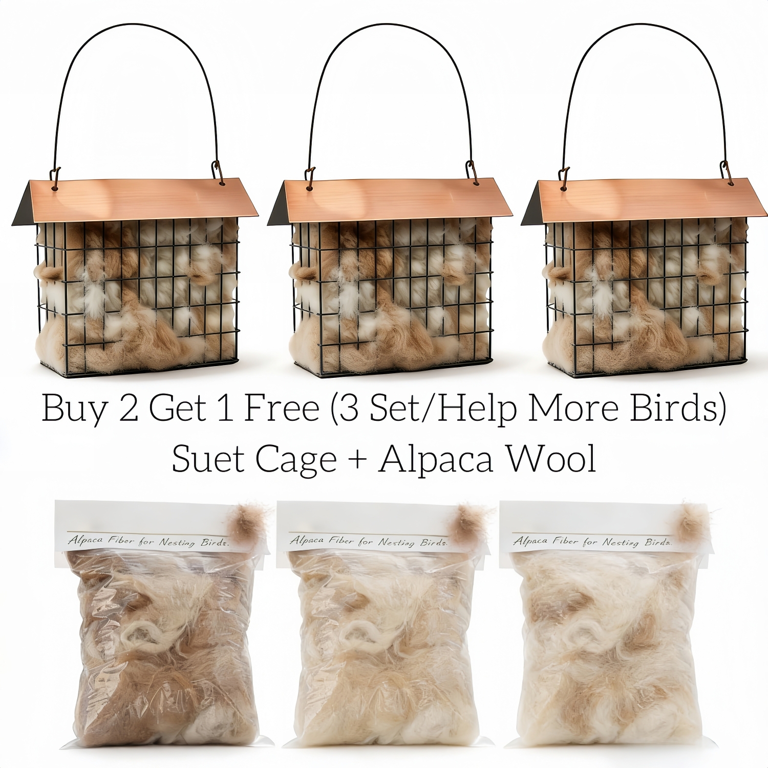 Alpaca Wool Bird Nesting Material Feeder With Waterproof Roof