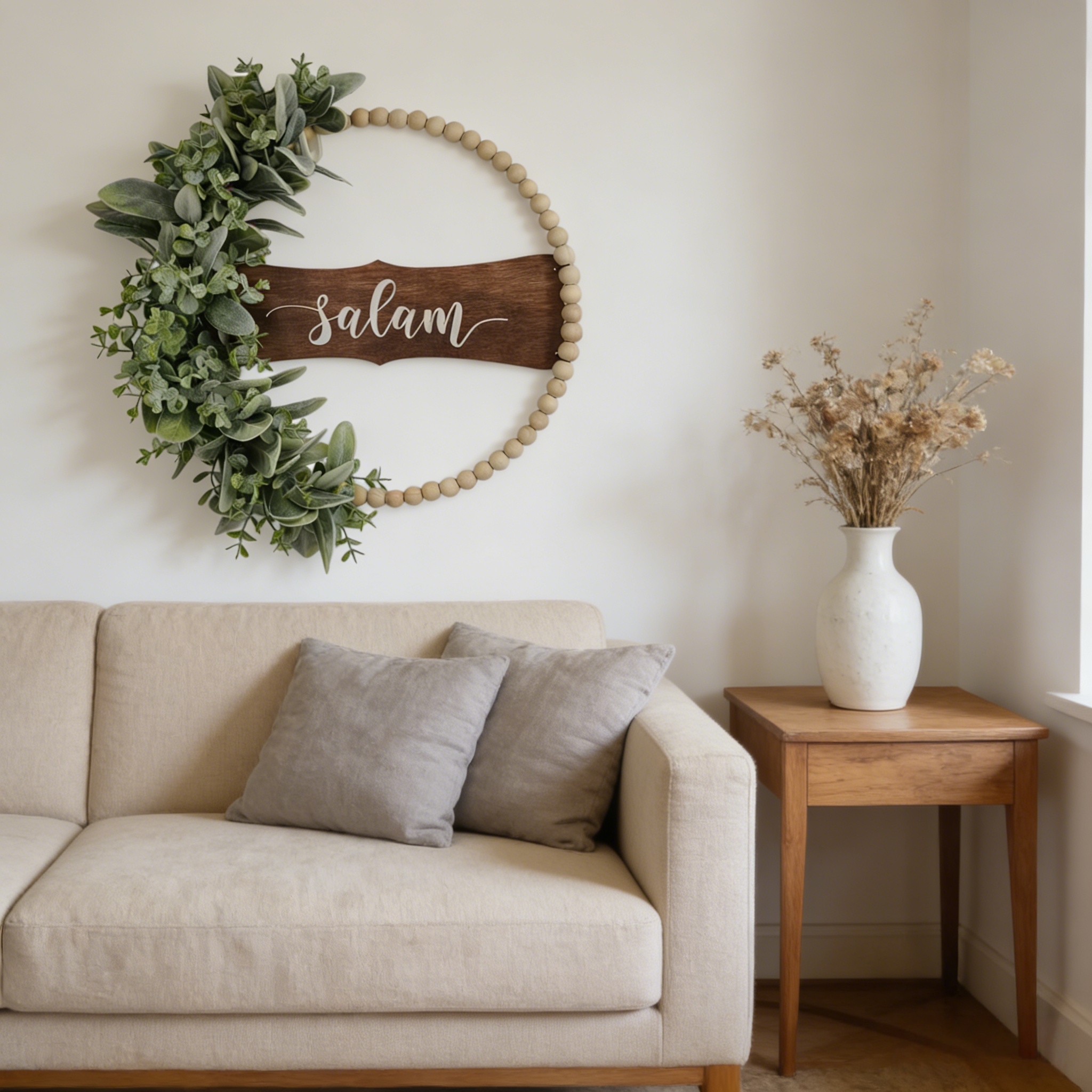 Ramadan Mubarak Wreath for Front Door – Greenery Decor for Ramadan & Eid