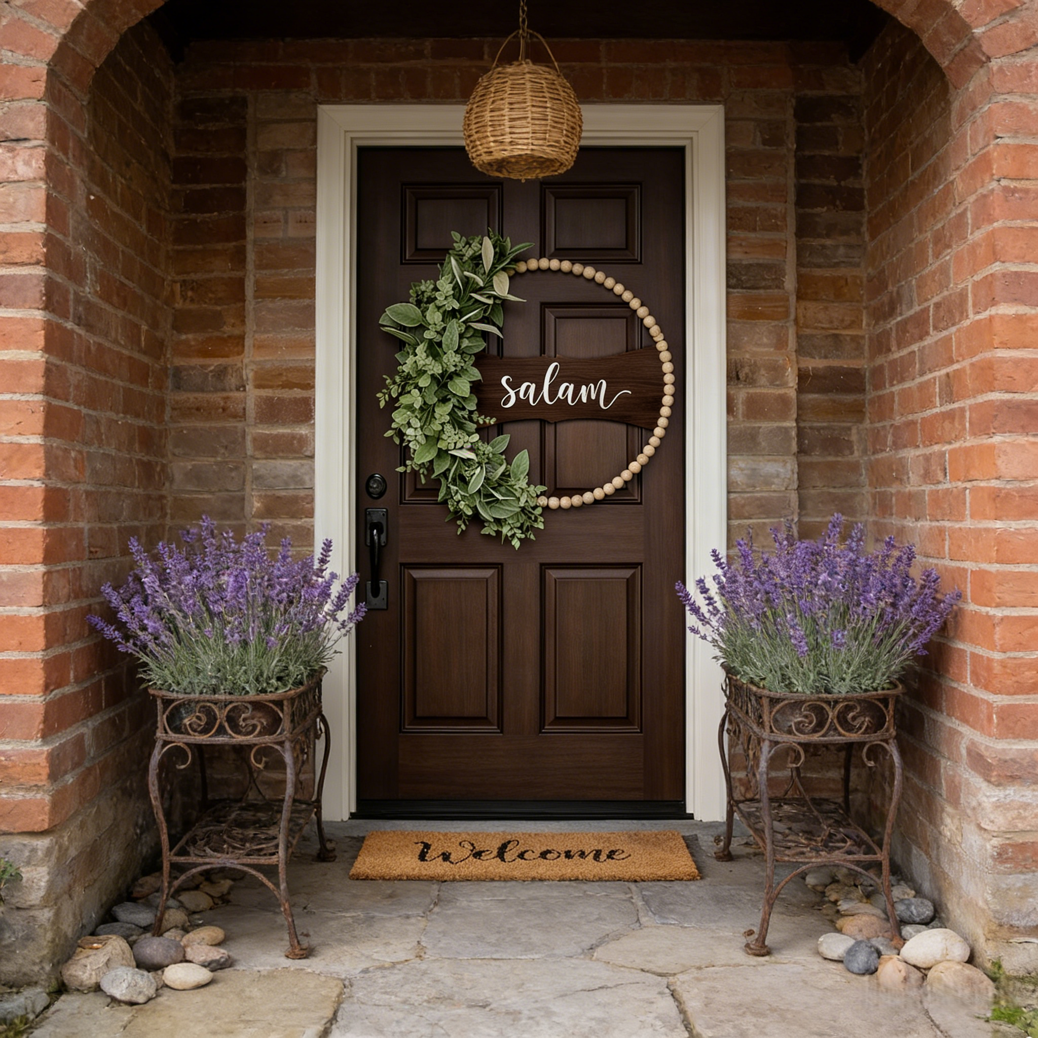 Ramadan Mubarak Wreath for Front Door – Greenery Decor for Ramadan & Eid