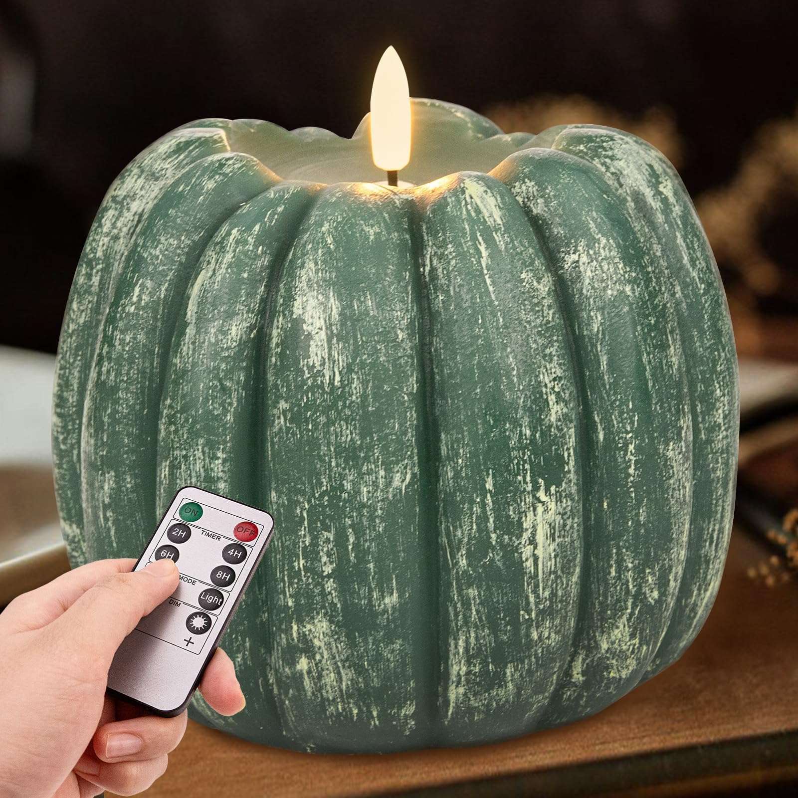 Flickering Flameless Wax Pumpkin LED Candle with Timer Remote Control - Thanksgiving Gifts