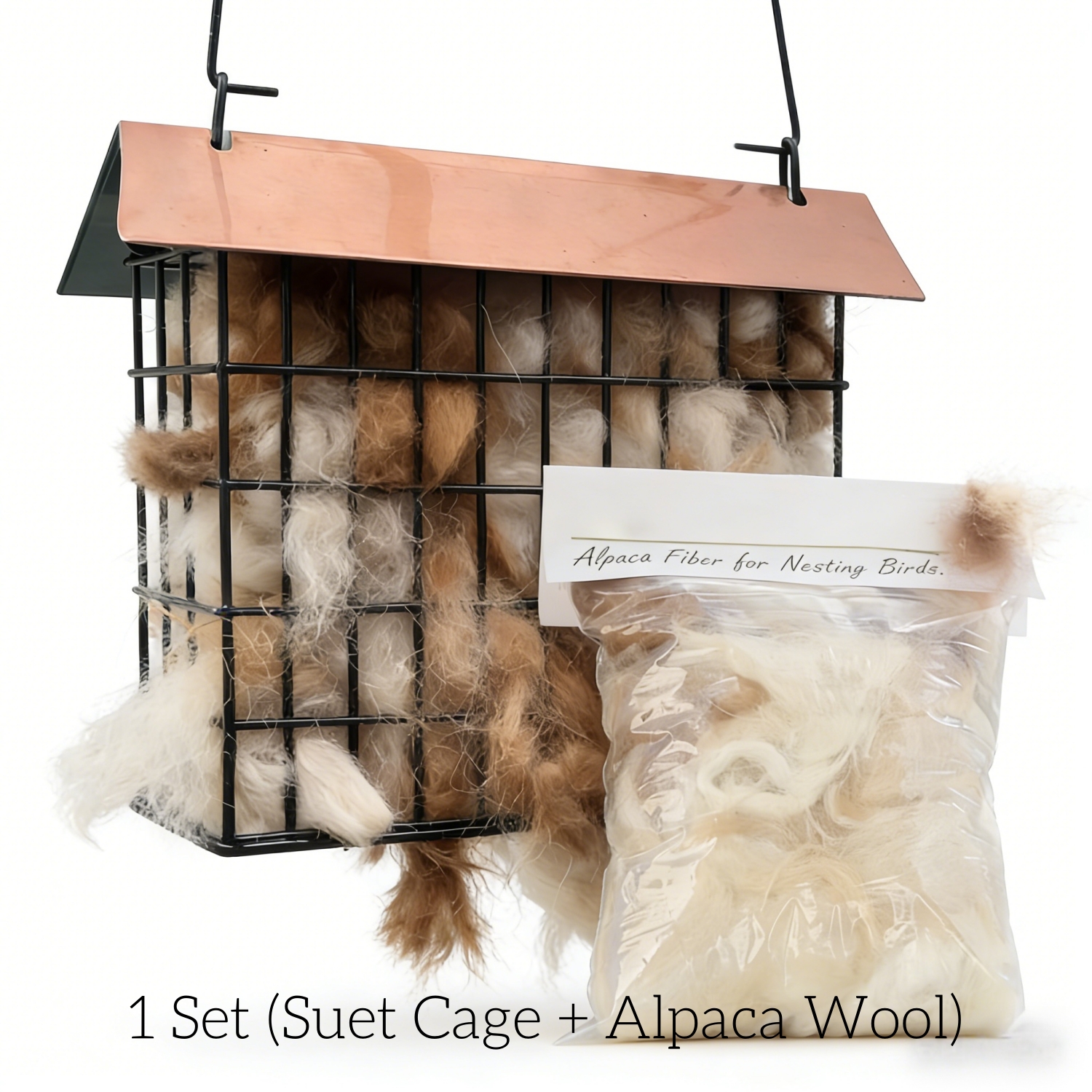 Alpaca Wool Bird Nesting Material Feeder With Waterproof Roof