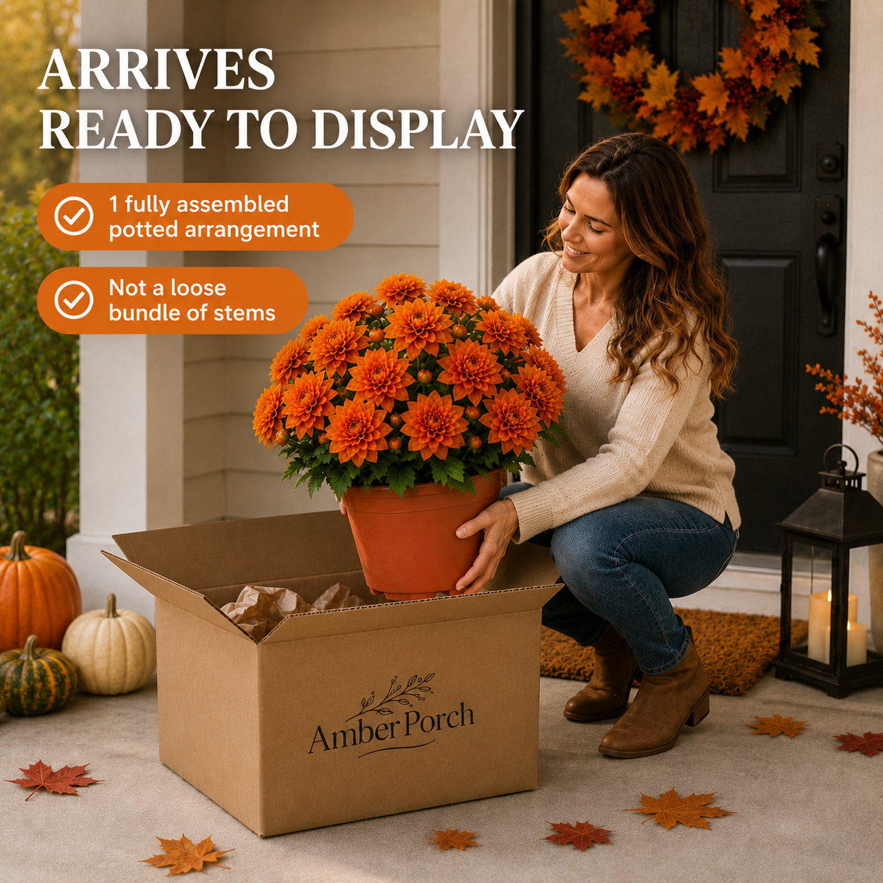 Vibrant Faux Dahlia Fall Porch Planter Filler - Ready-to-Display Outdoor Artificial Flower Arrangement
