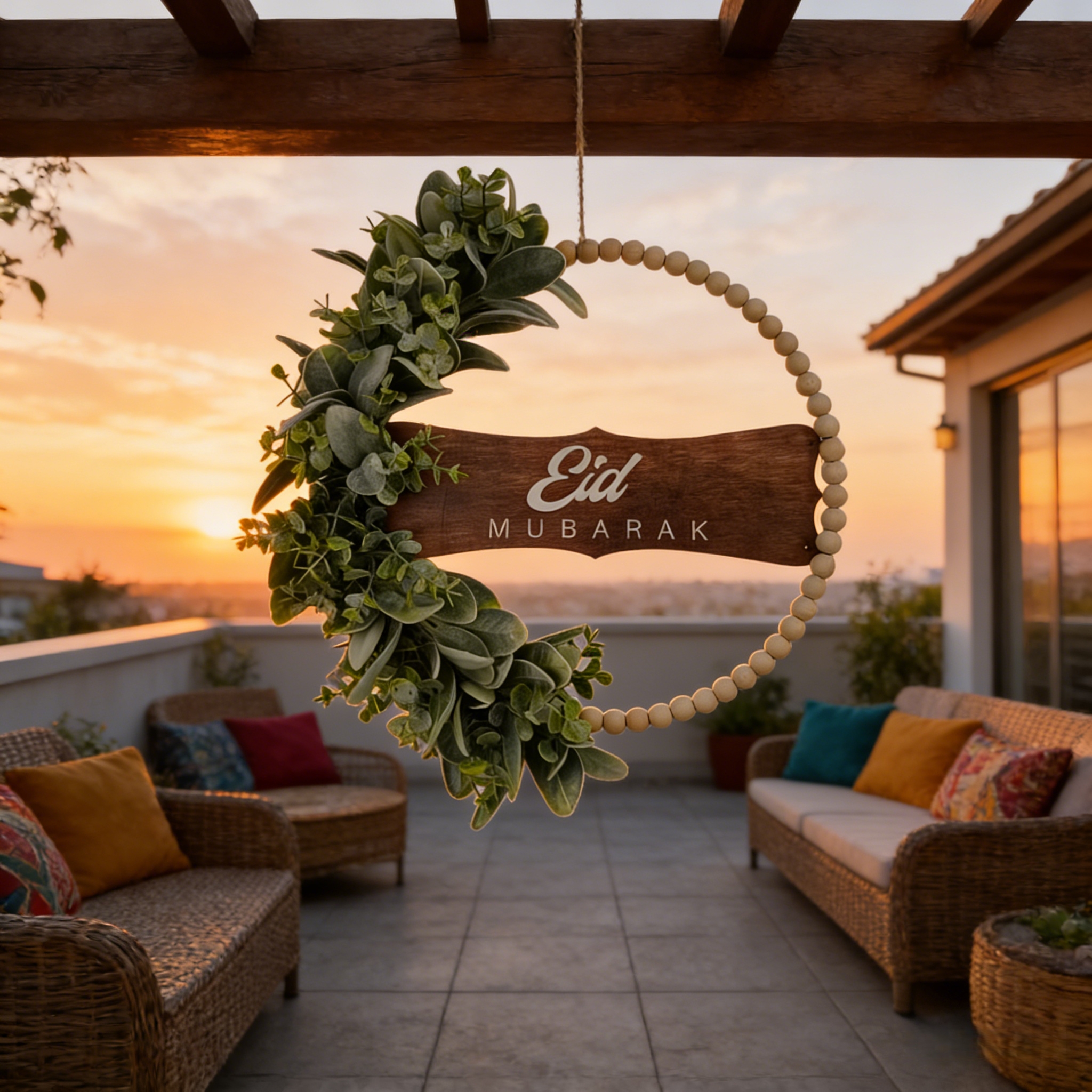 Ramadan Mubarak Wreath for Front Door – Greenery Decor for Ramadan & Eid