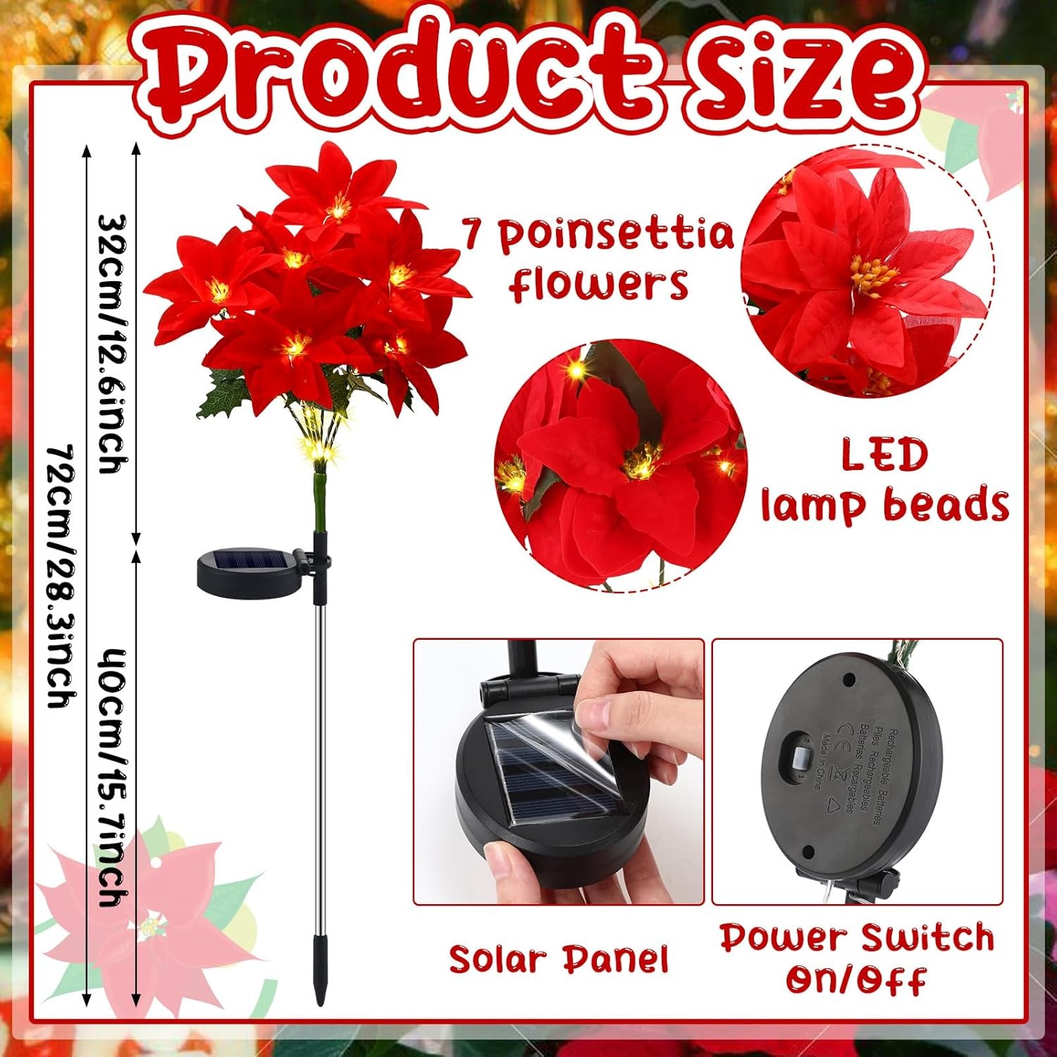 Christmas Solar Poinsettia Flower Lights – Waterproof Outdoor LED Holiday Pathway Decor