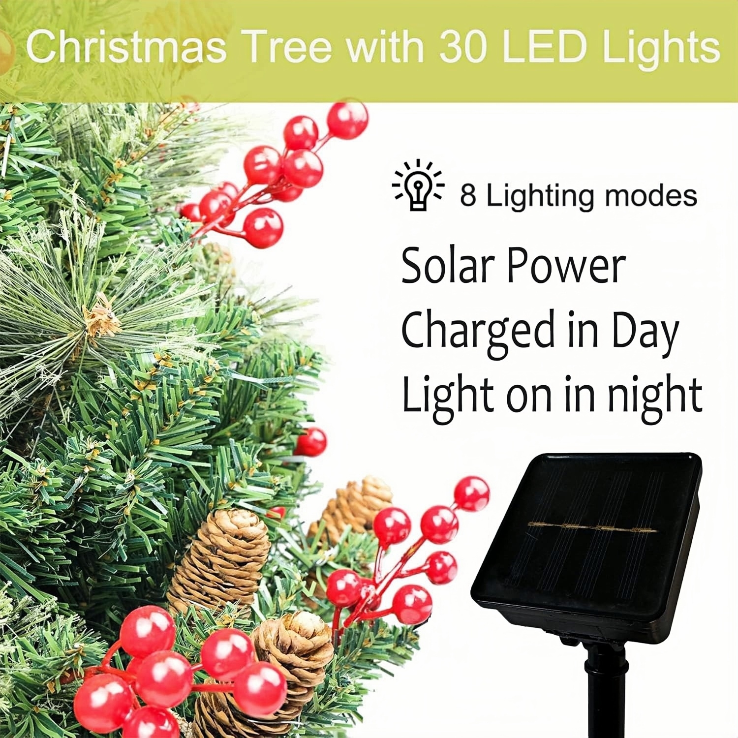 Solar Christmas Tree – 30" Pre-Lit Outdoor Pathway & Porch Tree (1 Pack)
