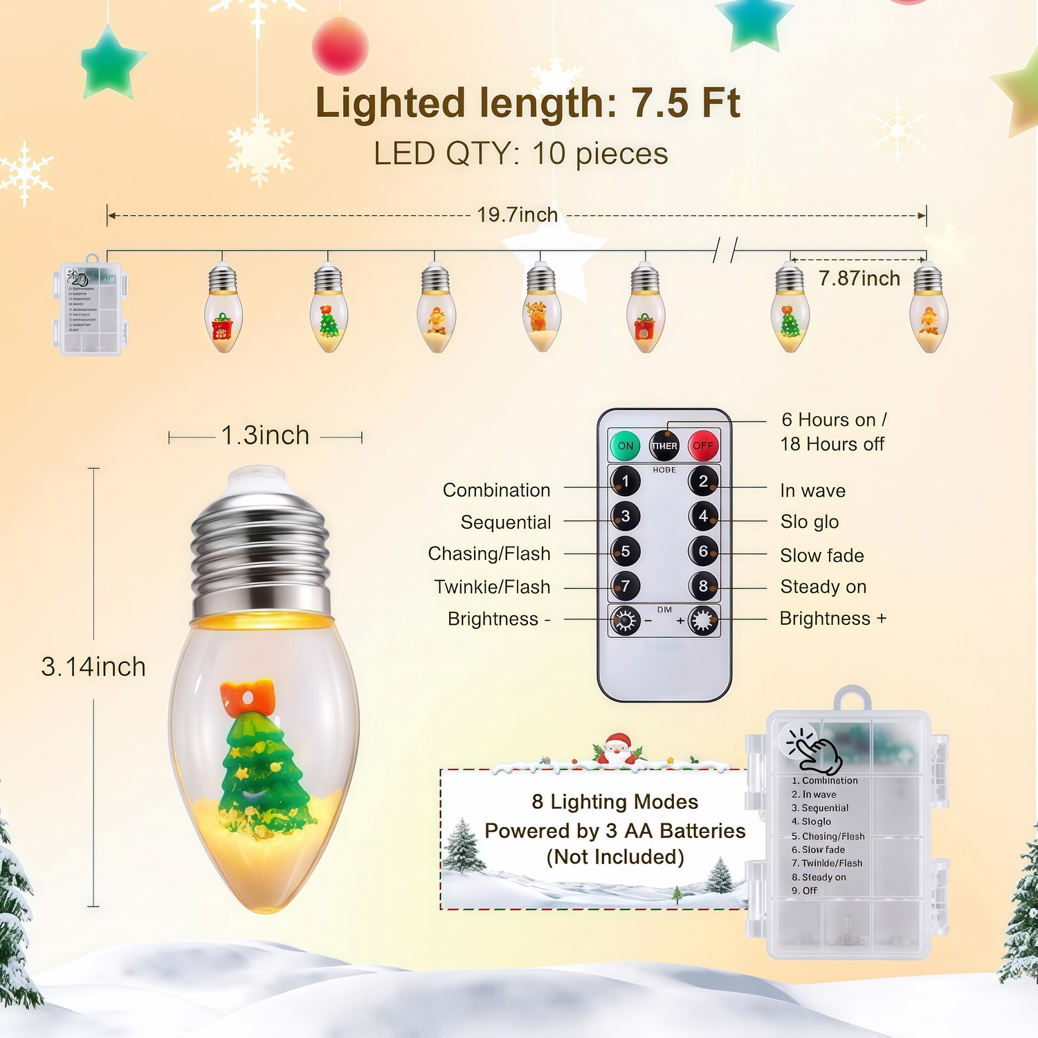 Christmas Snowflake Tree Bulb String Lights