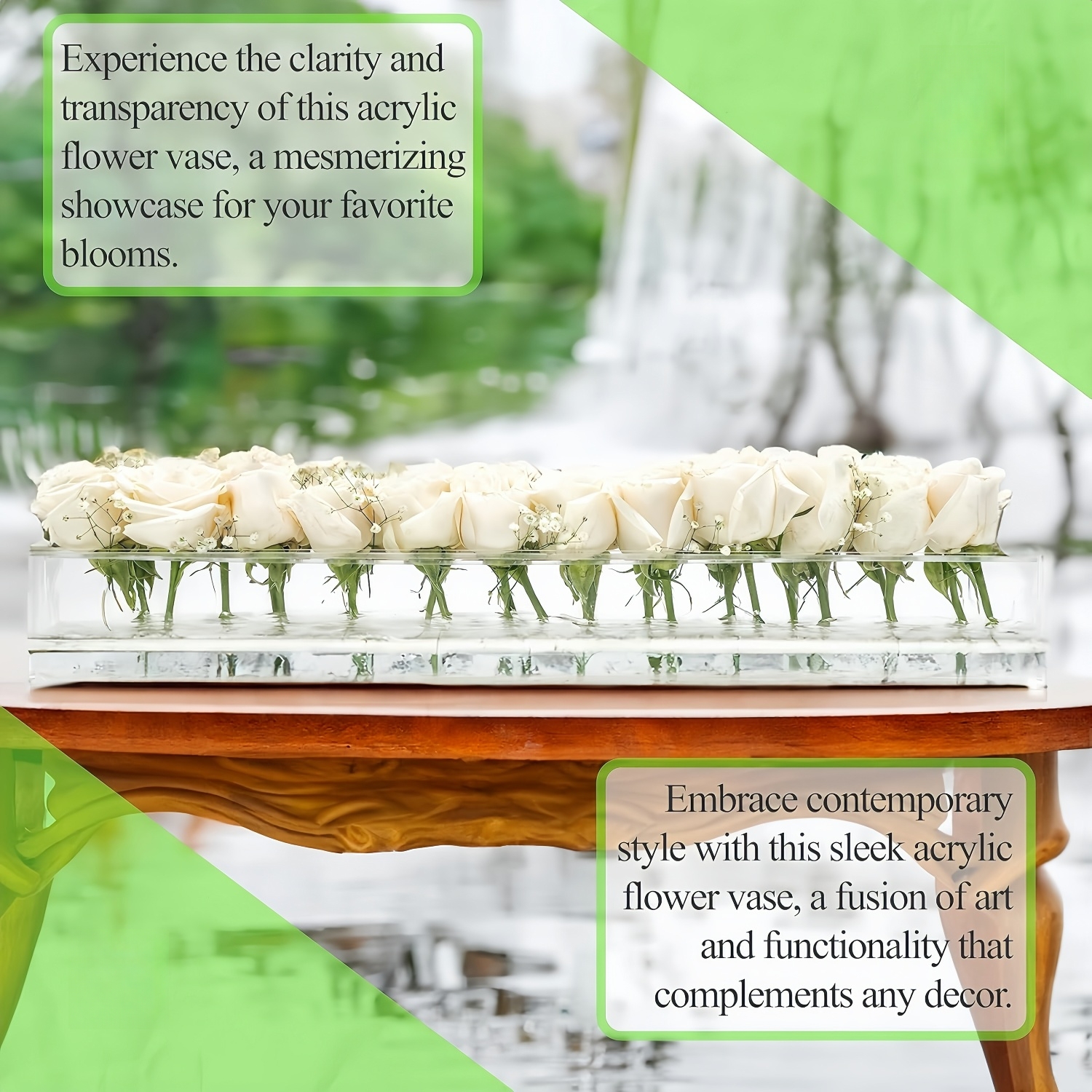Clear Acrylic Rectangular Flower Vase Centerpiece