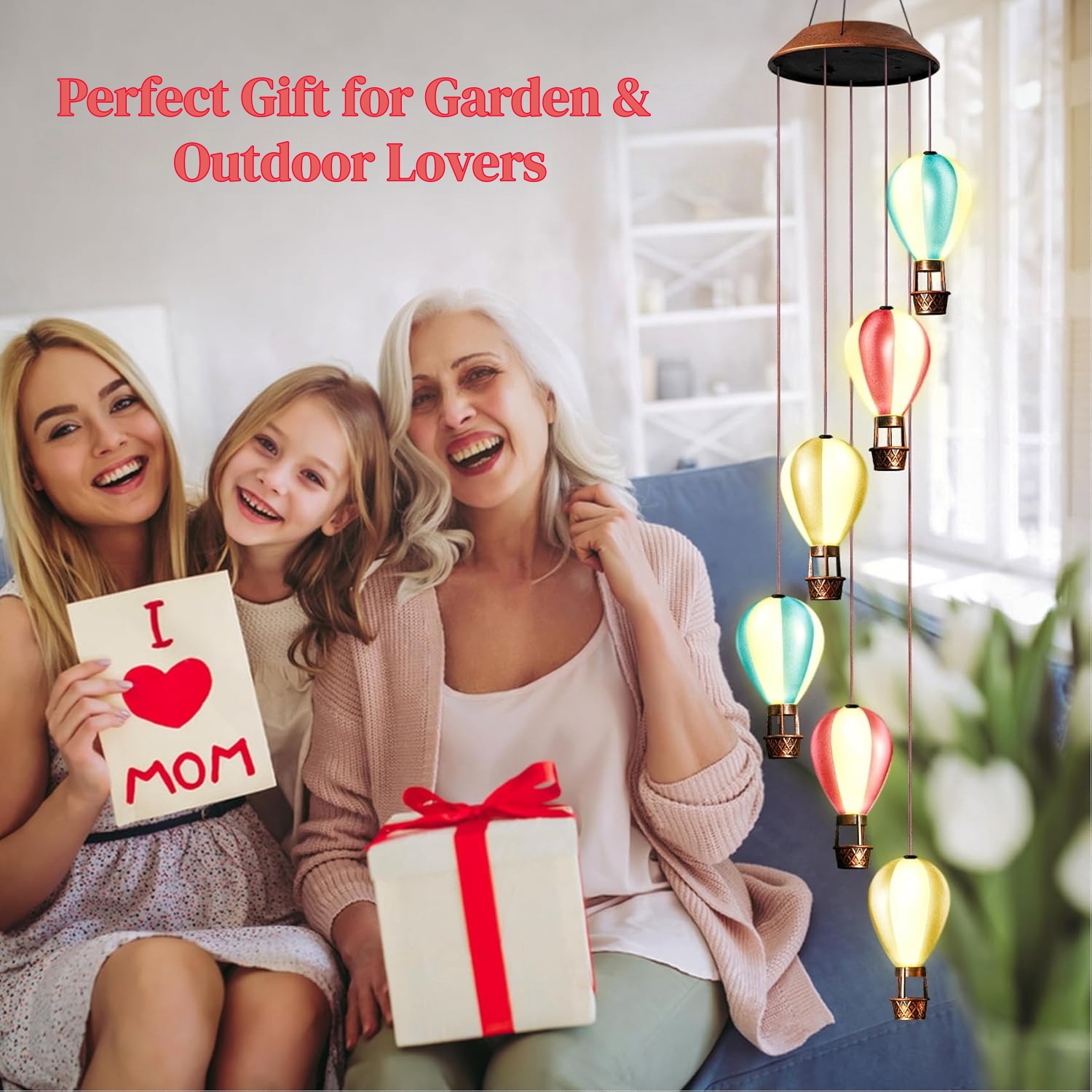 Hot Air Balloon Solar Wind Chimes Lights