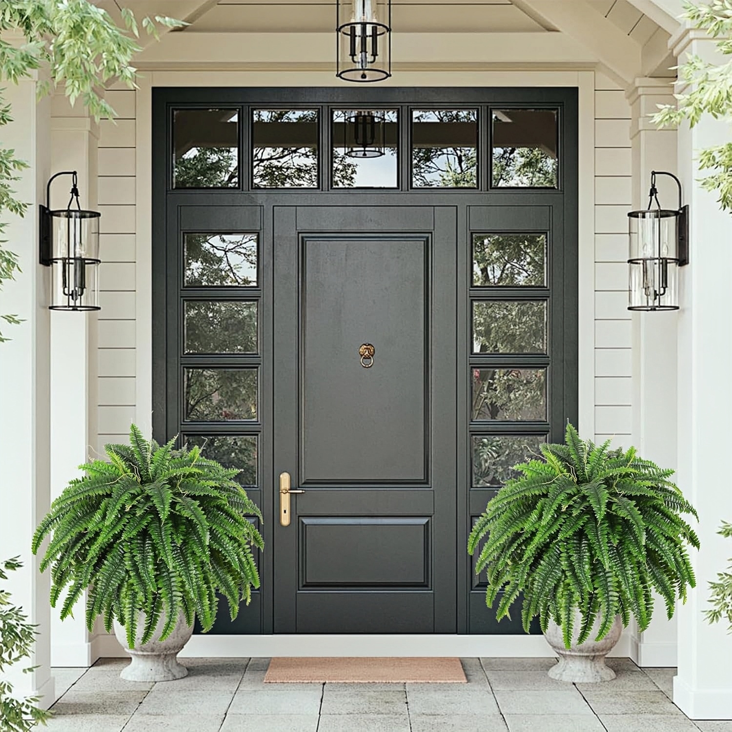 UV Resistant Lifelike Artificial Boston Ferns Plants – Lush Faux Ferns for Indoor & Outdoor Decor (1–2 Pack)
