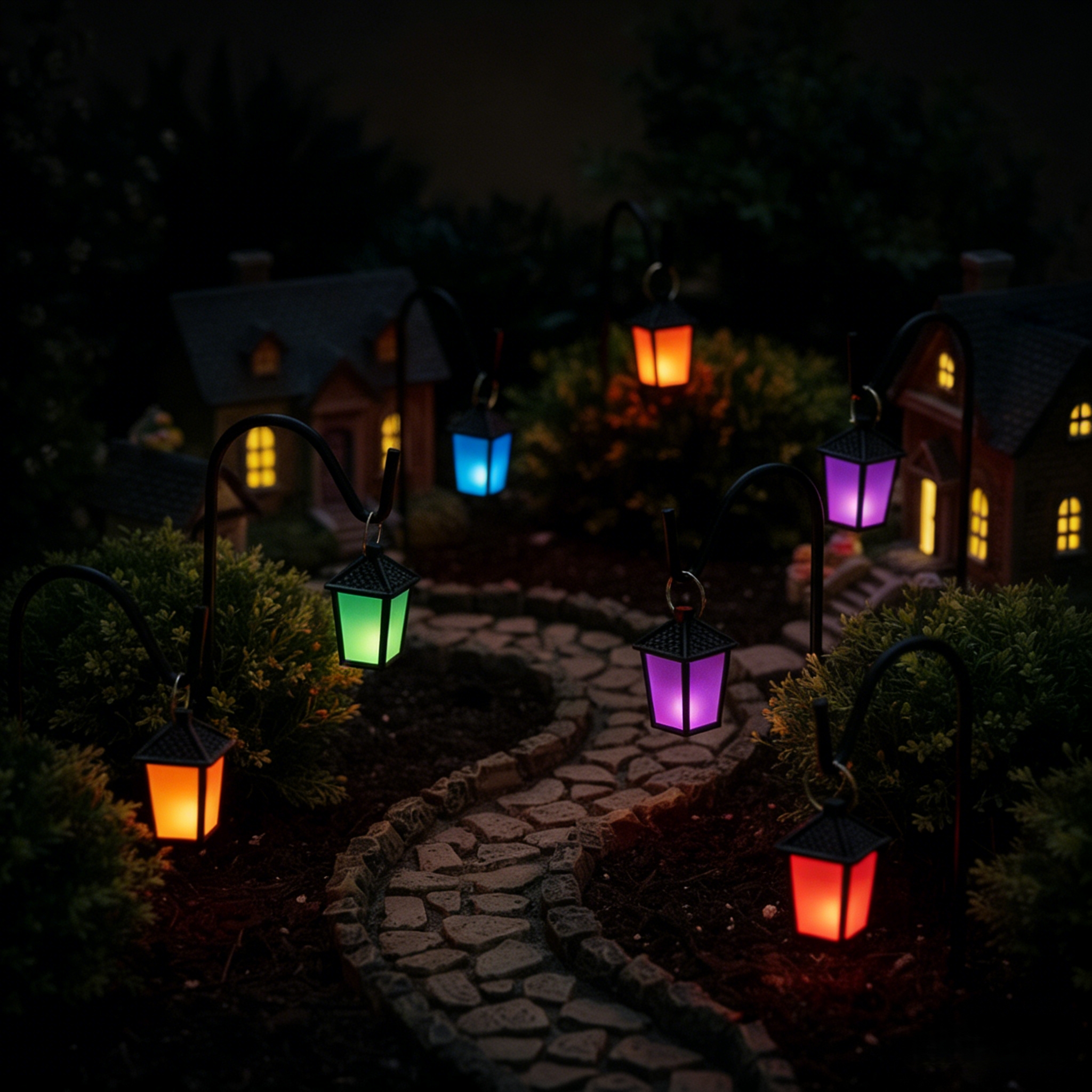 Set of 7 Colorful Mini Lantern Stakes