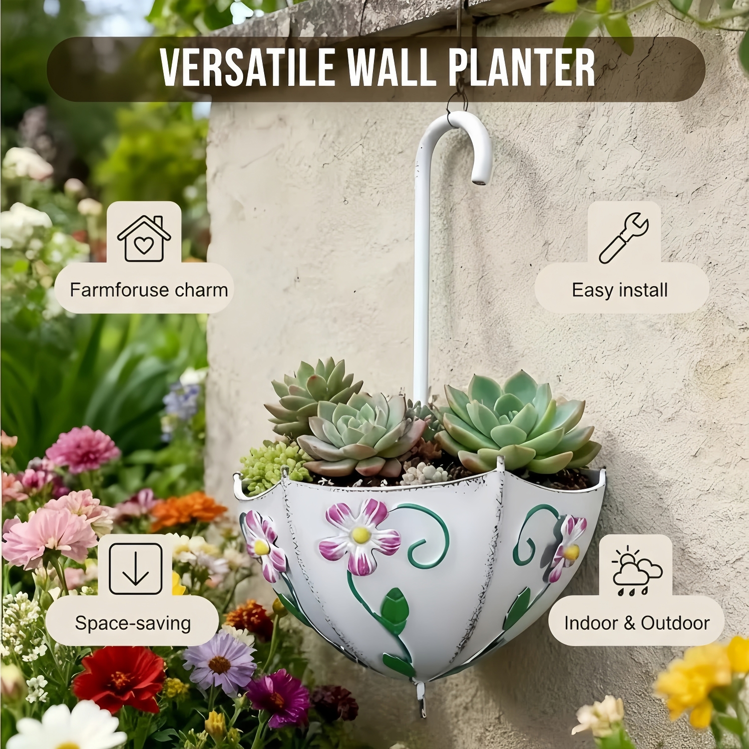 Farmhouse Metal Wall-Mounted Umbrella Planter