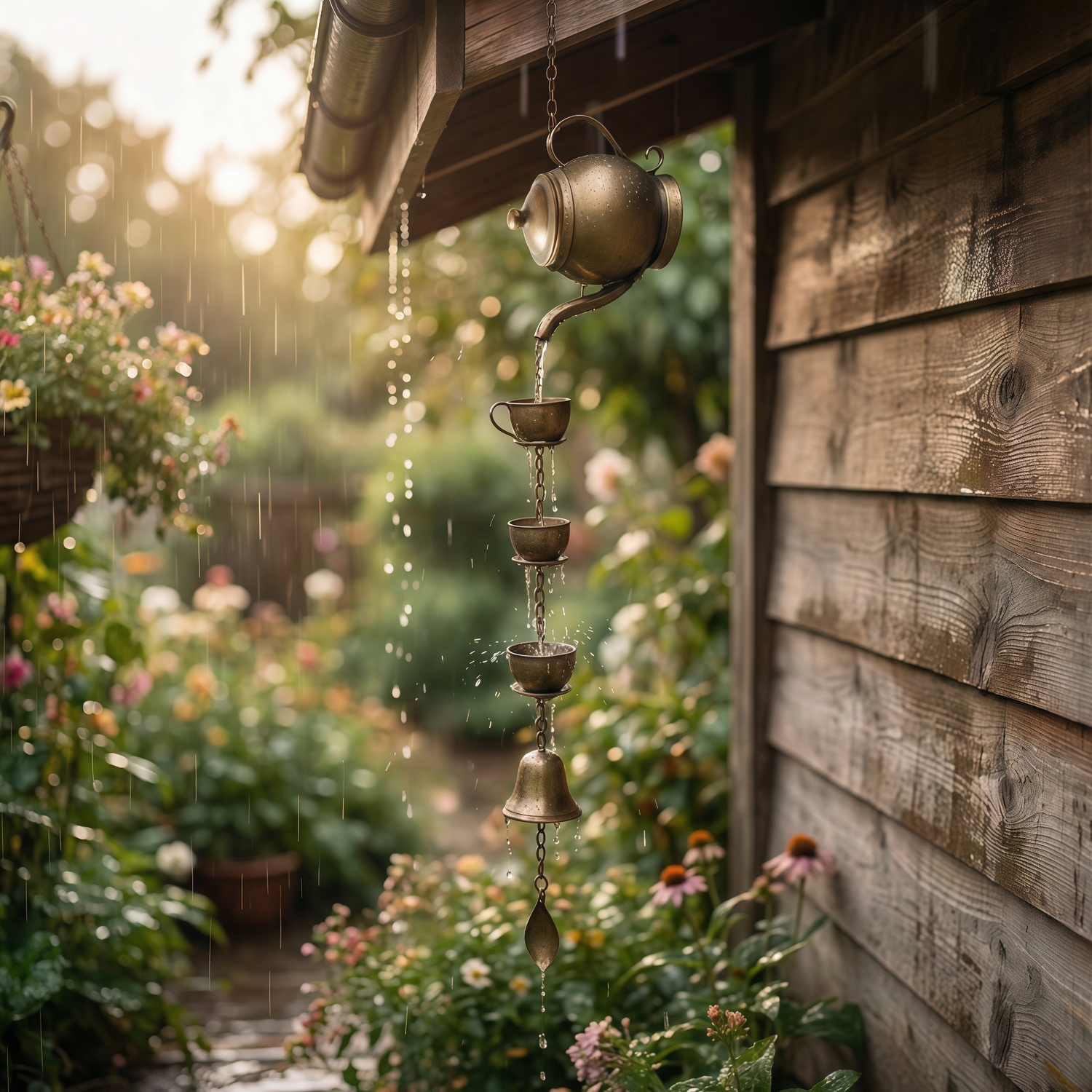 Vintage Teapot Rain Chain Wind Chime for Garden & Patio