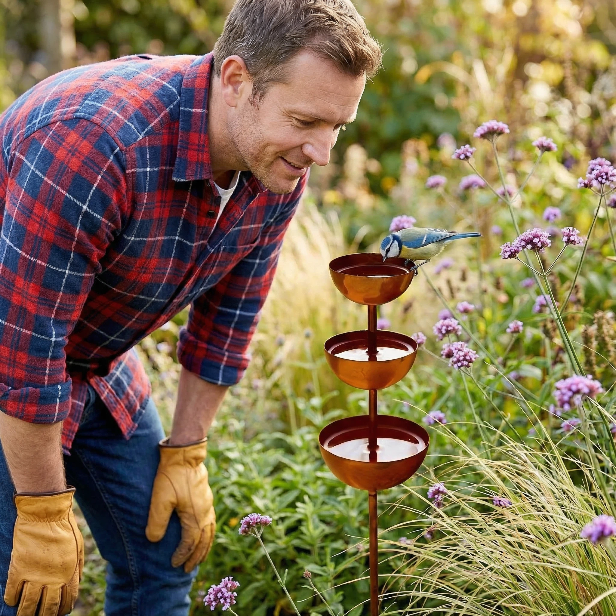 Vintage Iron 3-Tier Garden Bird Bath & Pollinator Water Station Stake