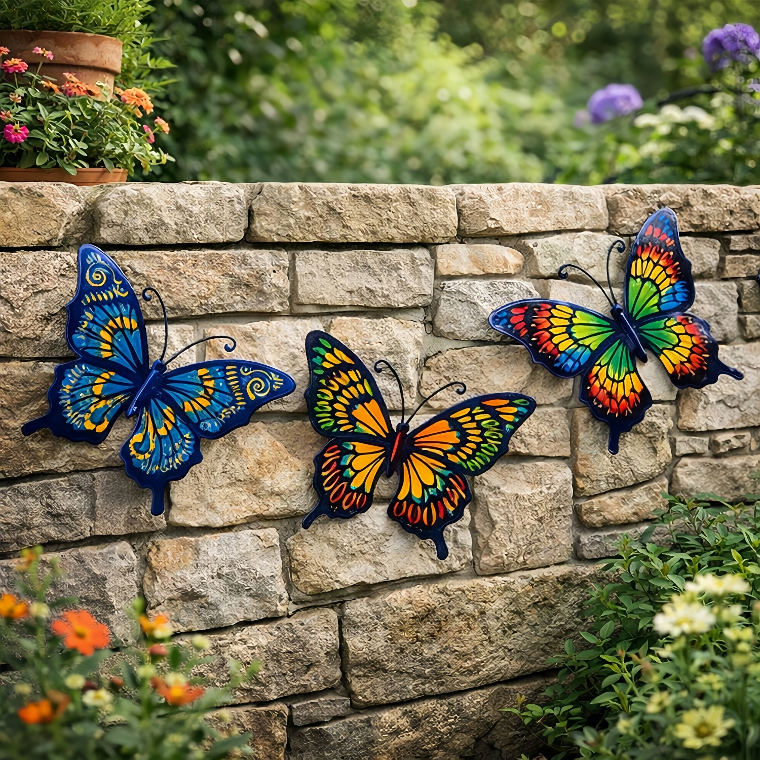 Set of 3 Colorful Metal Butterfly Wall Decor