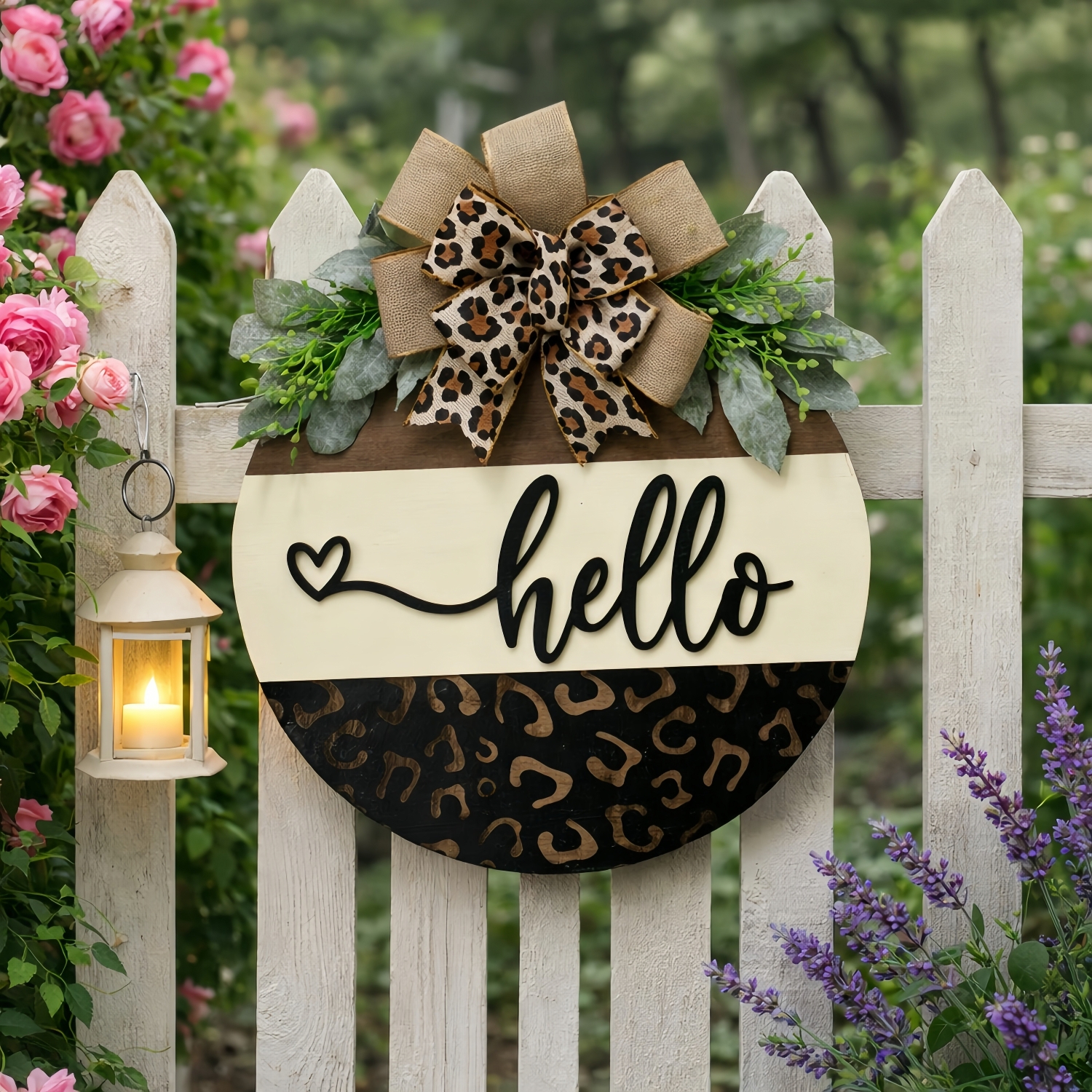 Hello Leopard Print Welcome Door Hanger