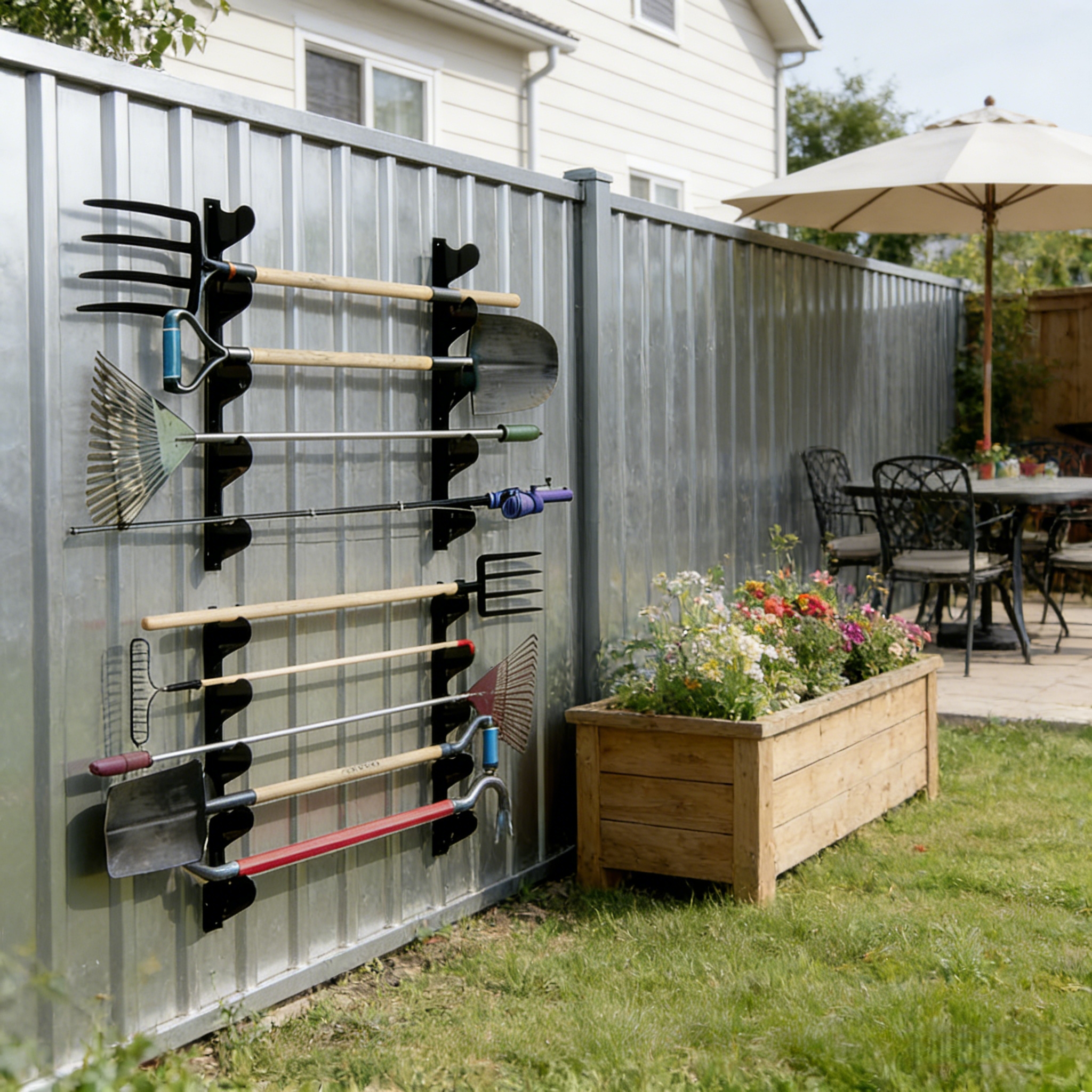 Heavy Duty Wall Mounted Garden Tool Organizer Rack