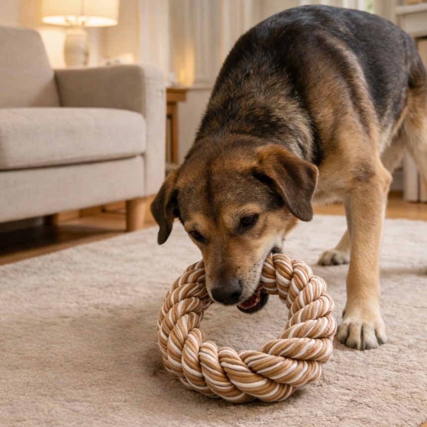 Heavy-Duty Braided Rope Knot Ring Dog Chew Toy