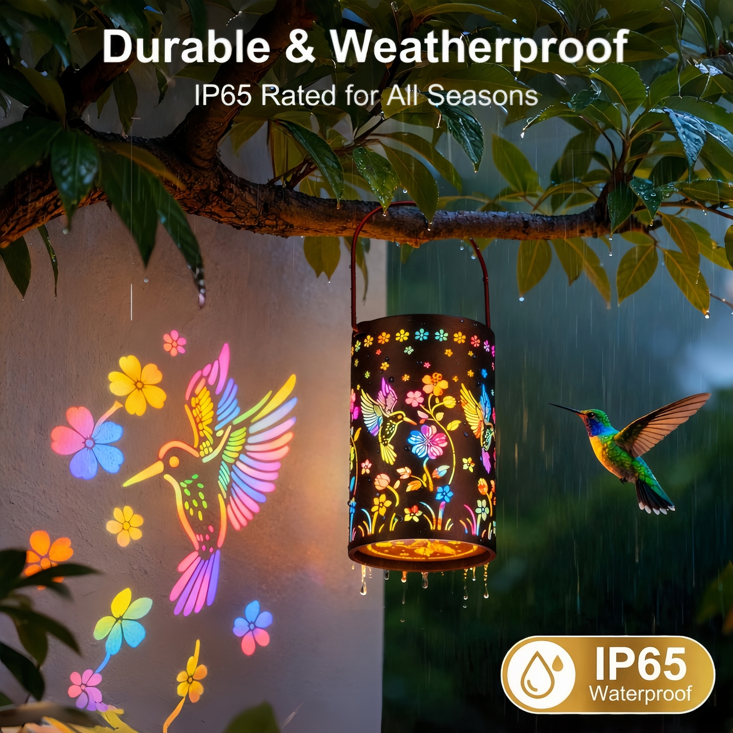 Colorful Hummingbird Solar Garden Lantern