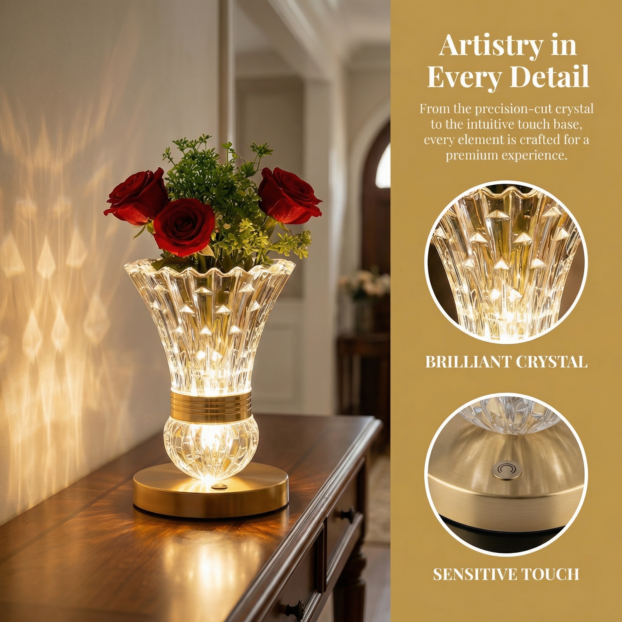 2-in-1 Crystal Vase Table Lamp